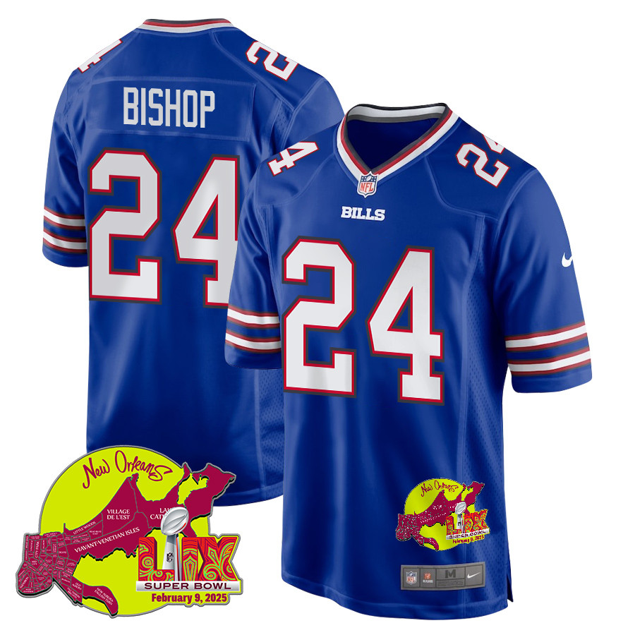 Cole Bishop 24 Buffalo Bills Super Bowl Lix New Orleans Patch Game Men Jersey - Royal Js8421