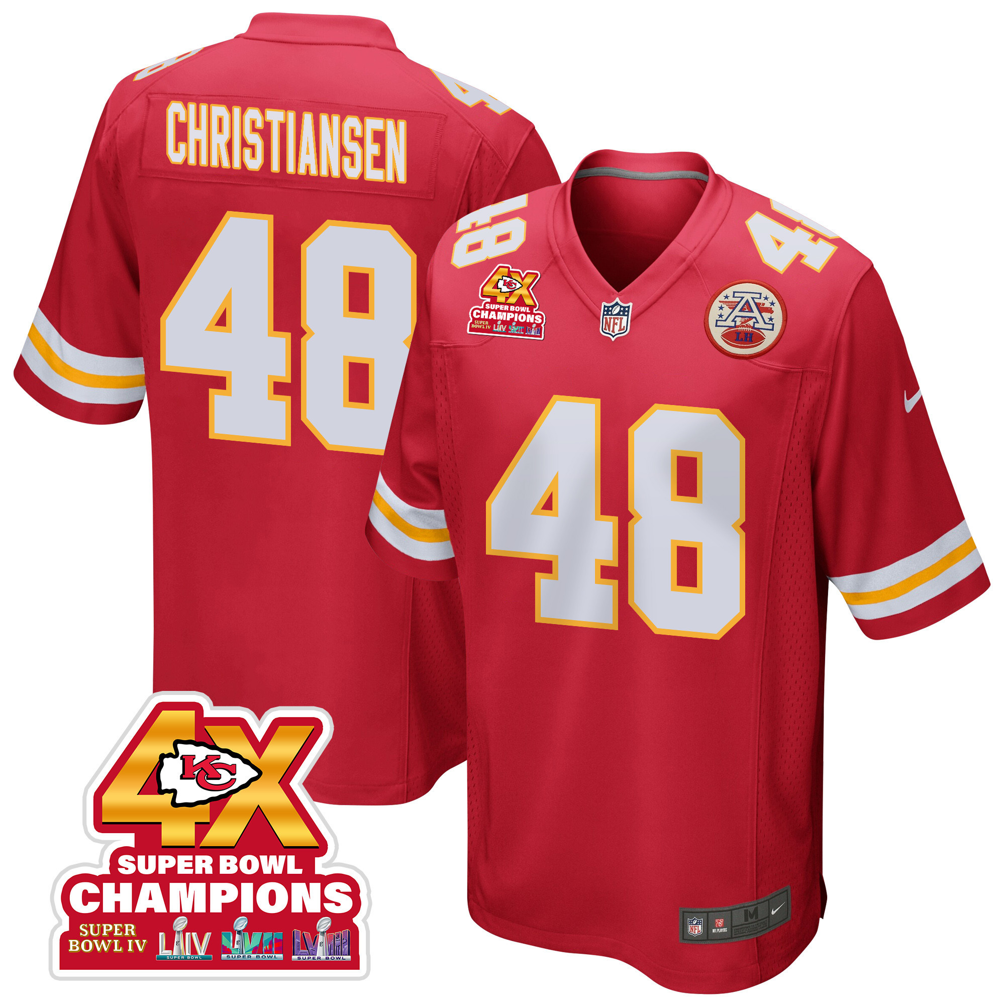 Cole Christiansen 48 Kansas City Chiefs Super Bowl Lviii Champions 4x Game Men Jersey - Red Js8781