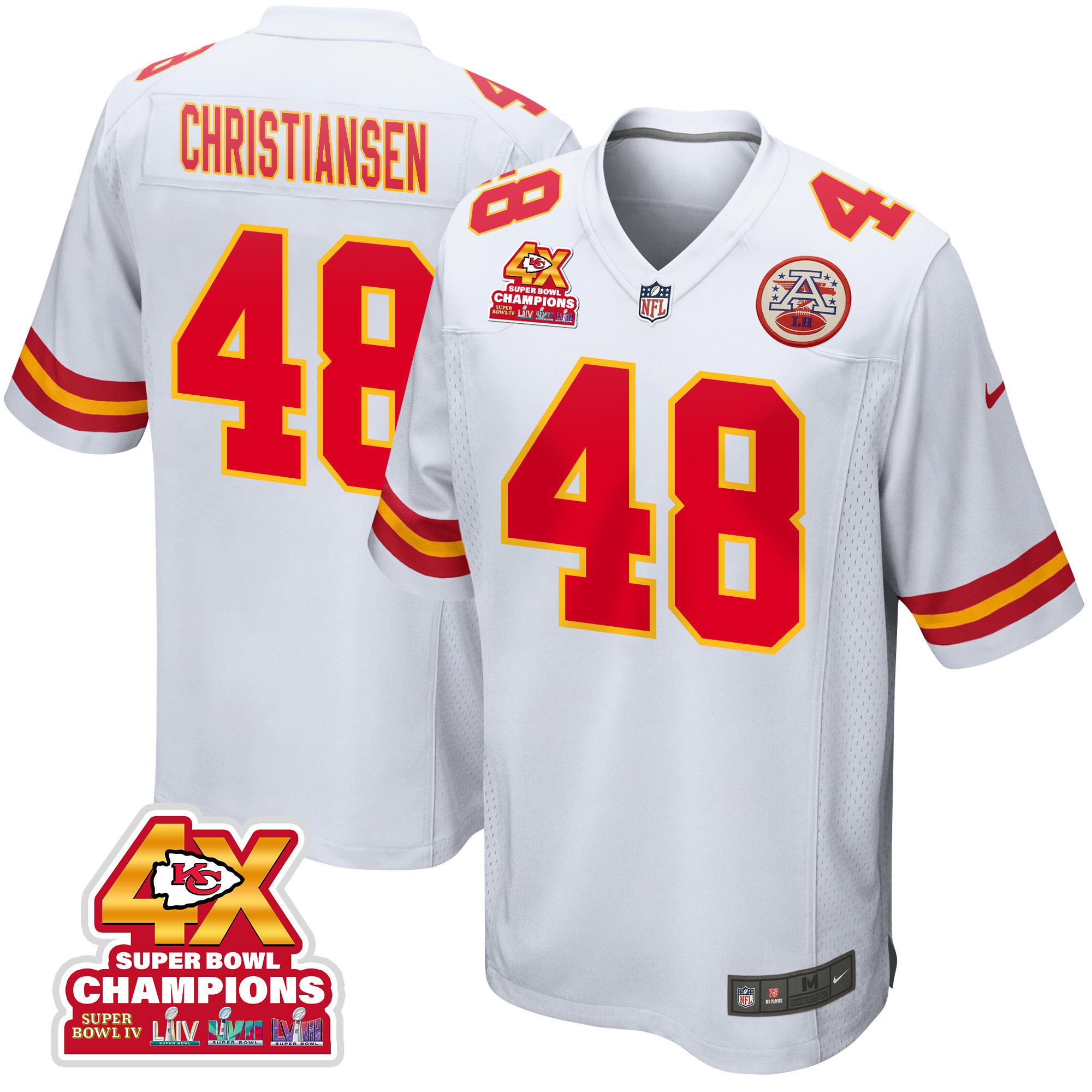 Cole Christiansen 48 Kansas City Chiefs Super Bowl Lviii Champions 4x Game Men Jersey - White Js3008