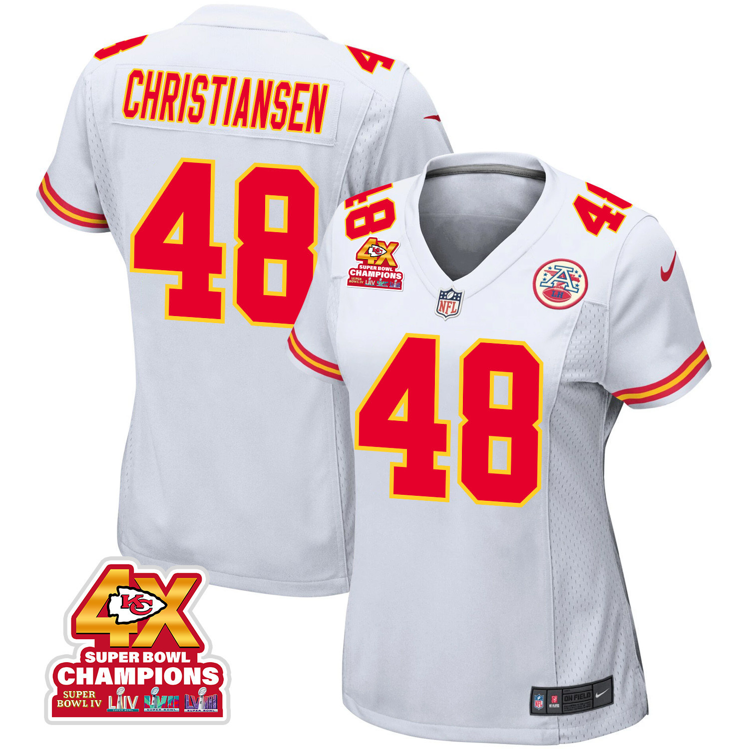 Cole Christiansen 48 Kansas City Chiefs Super Bowl Lviii Champions 4x Game Women Jersey - White Js7905