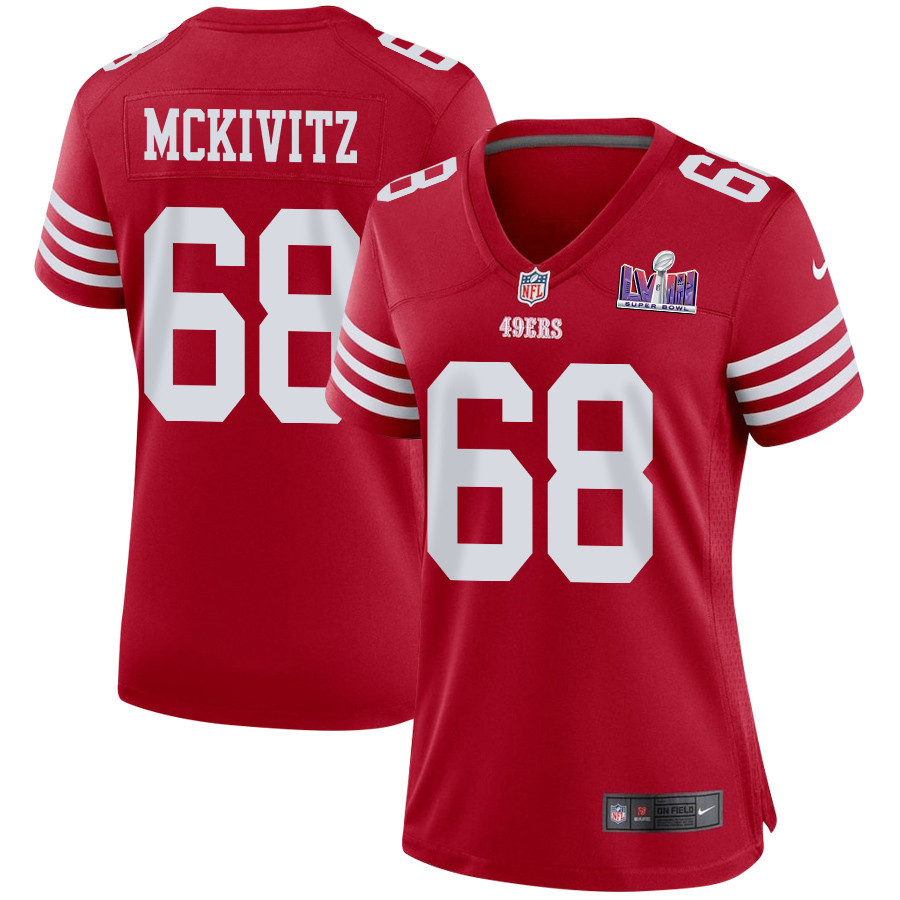 Colton Mckivitz 68 San Francisco 49ers Super Bowl Lviii Patch Game Women Jersey - Scarlet Js7691
