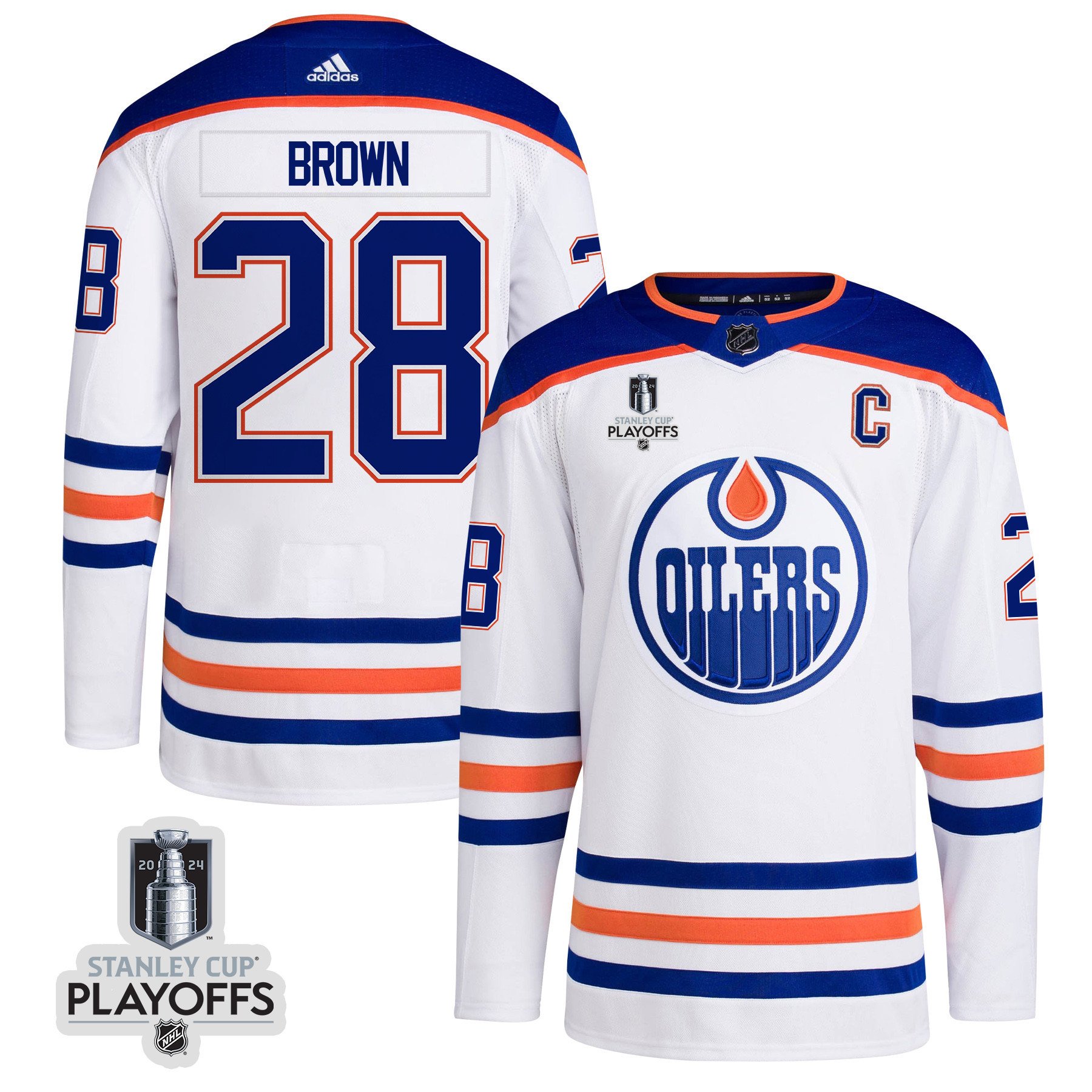 Connor Brown 28 Edmonton Oilers 2024 Nhl Playoffs Patch Away Jersey - Men, White