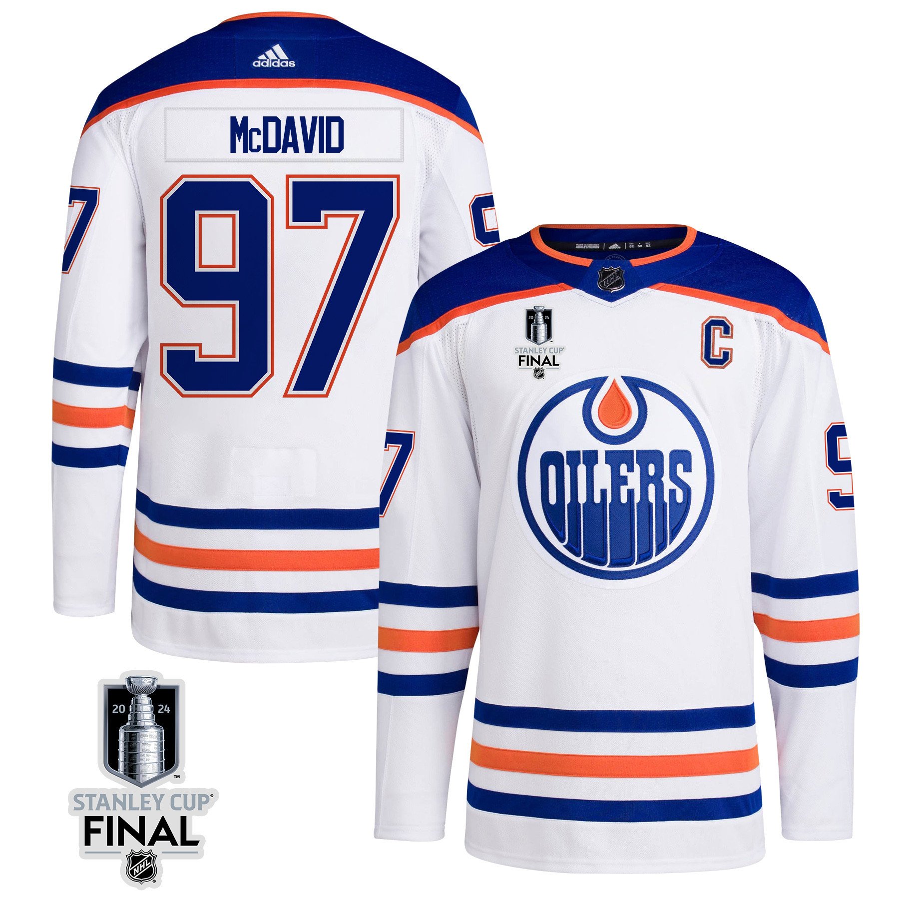 Connor Mcdavid 97 Edmonton Oilers 2024 Stanley Cup Final Away Jersey - Men, White
