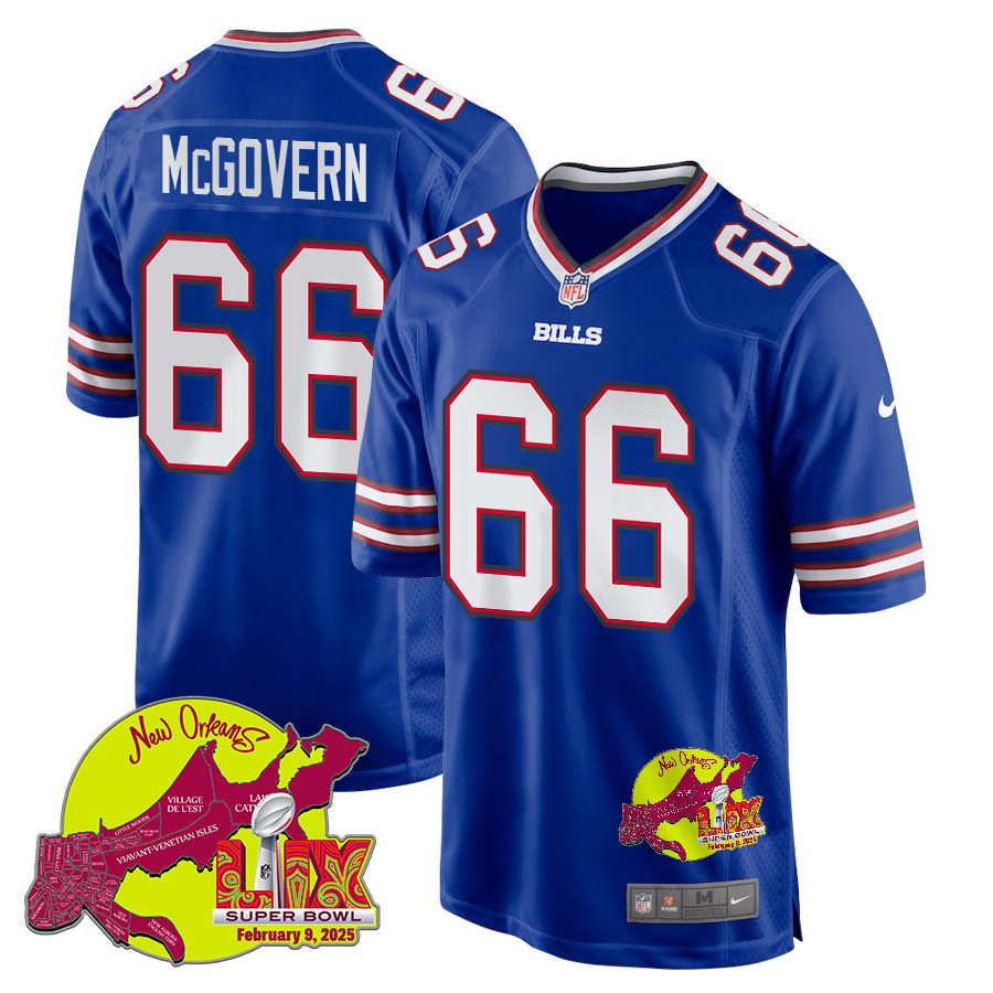 Connor Mcgovern 66 Buffalo Bills Super Bowl Lix New Orleans Patch Game Men Jersey - Royal Js3176