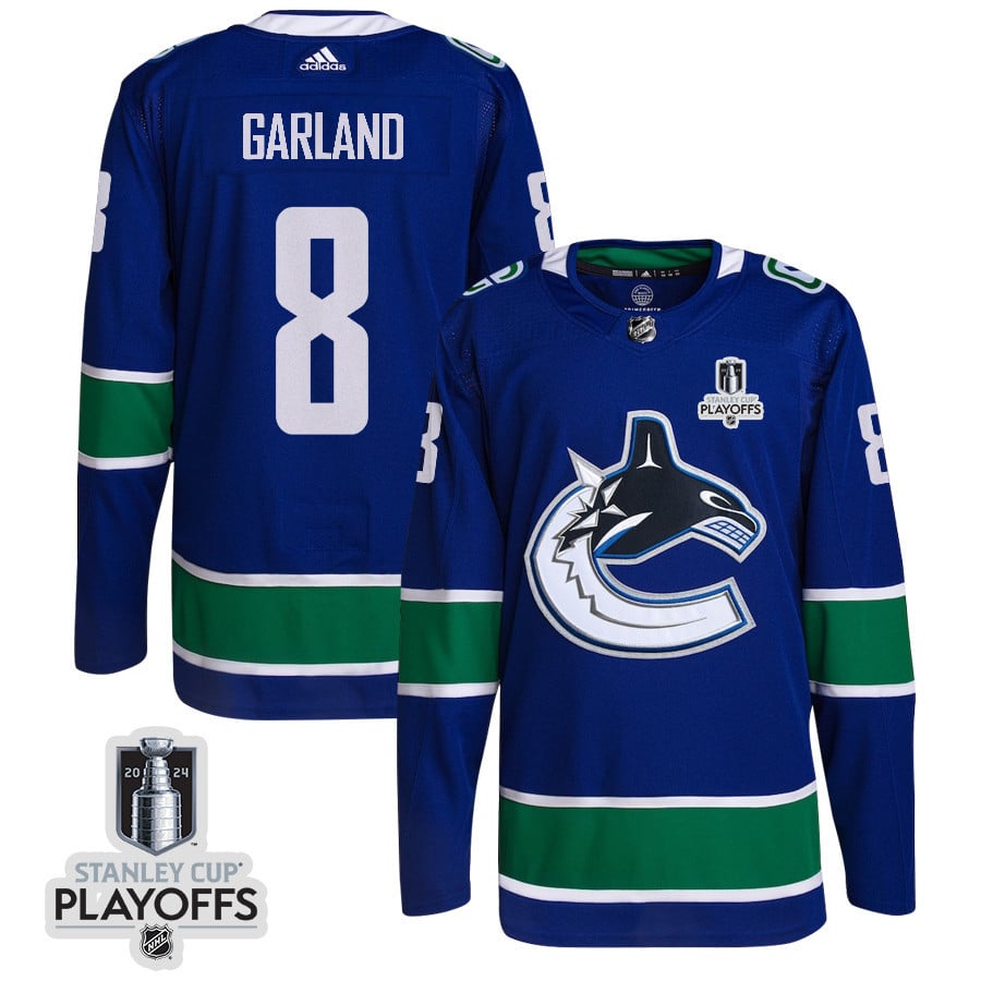 Conor Garland 8 Vancouver Canucks 2024 Nhl Playoffs Patch Home Jersey - Men, Blue