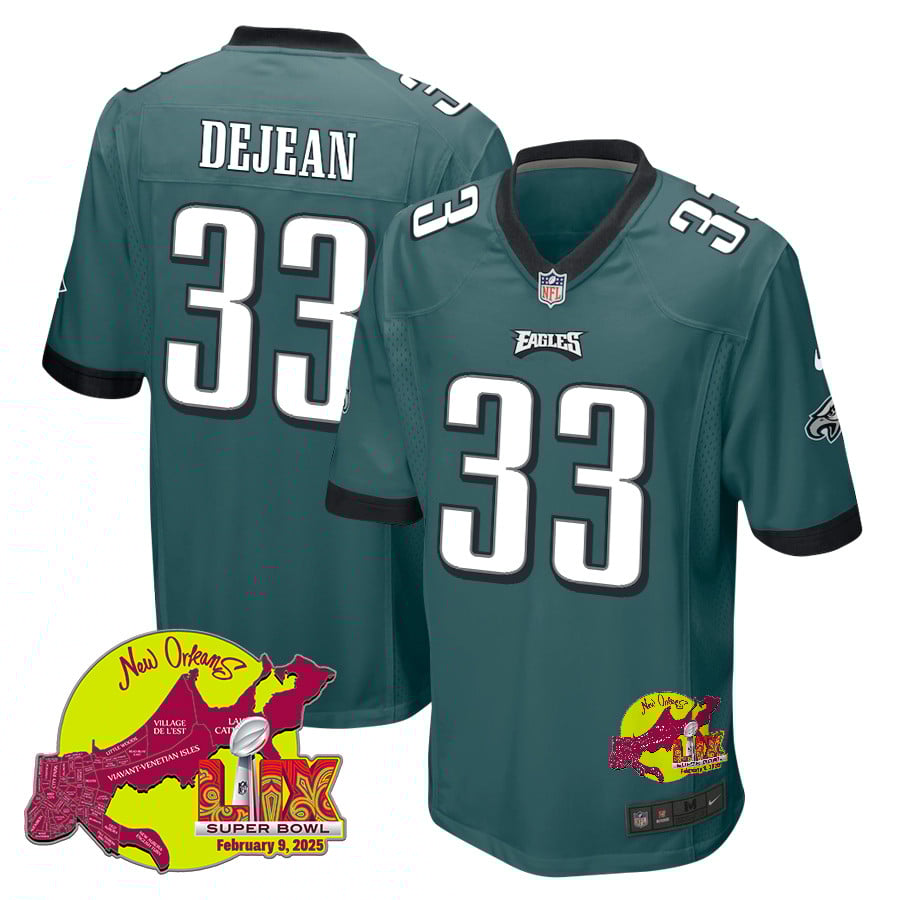 Cooper Dejean 33 Philadelphia Eagles Super Bowl Lix New Orleans Patch Game Men Jersey - Midnight Green Js8273