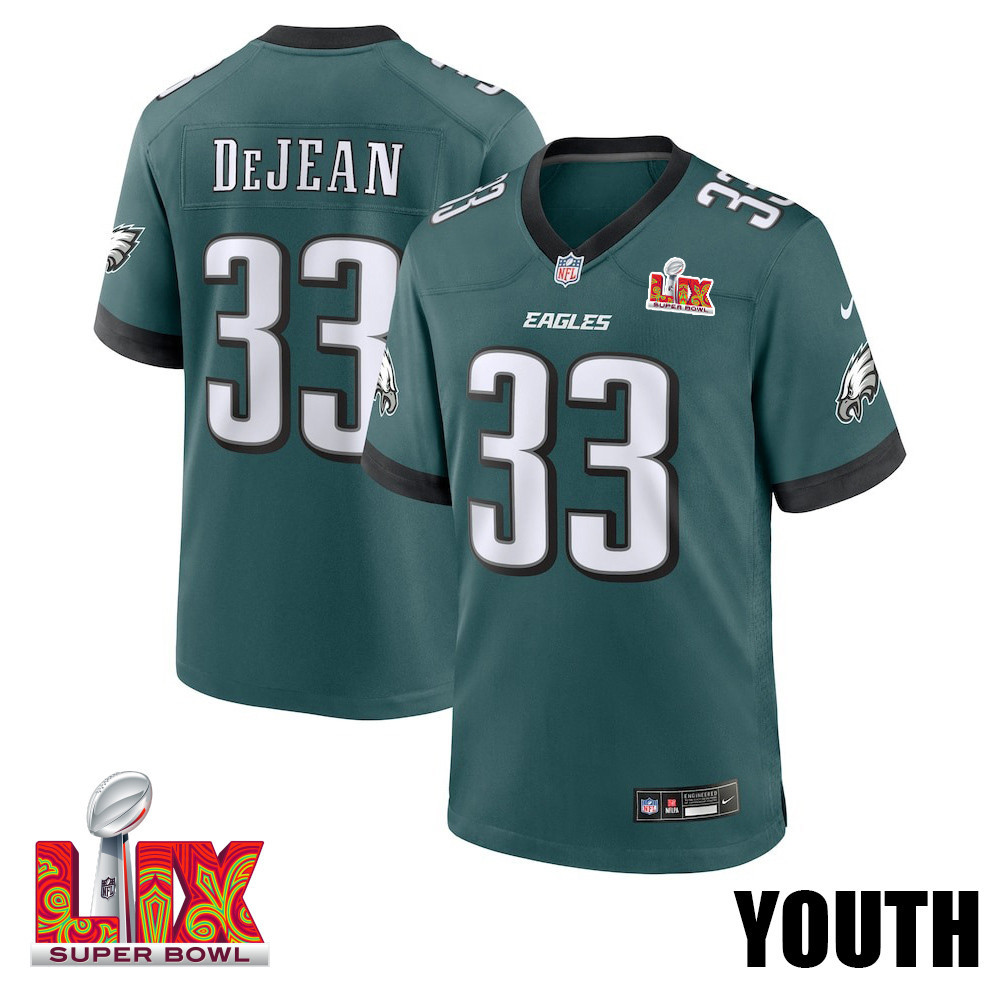 Cooper Dejean #33 Philadelphia Eagles Super Bowl Lix Youth Jersey - Midnight Green Js3811