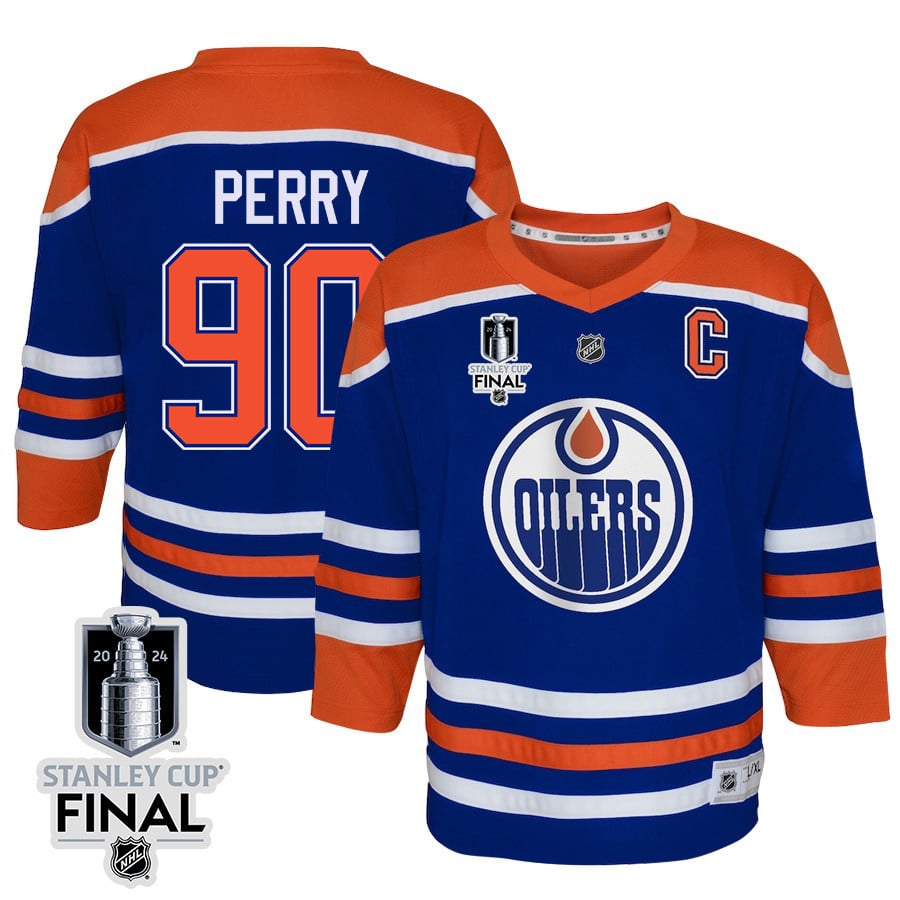 Corey Perry 90 Edmonton Oilers 2024 Stanley Cup Final Youth Home Jersey - Royal