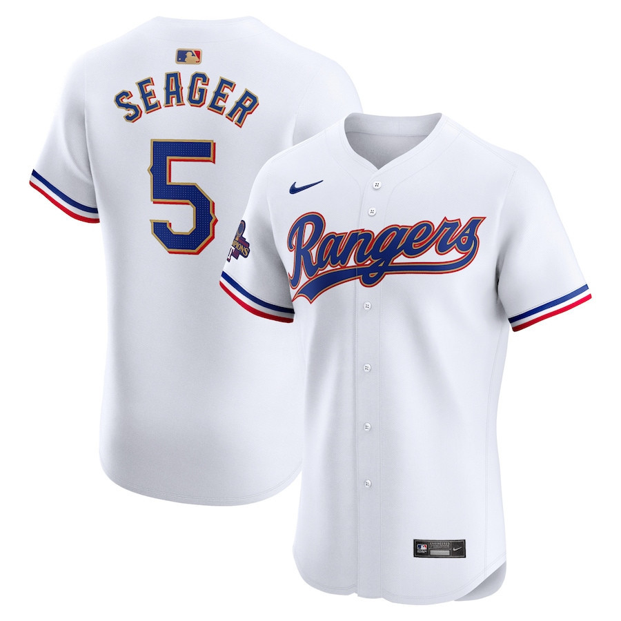 Corey Seager 5 Texas Rangers 2024 Gold Collection Elite Player Jersey - White