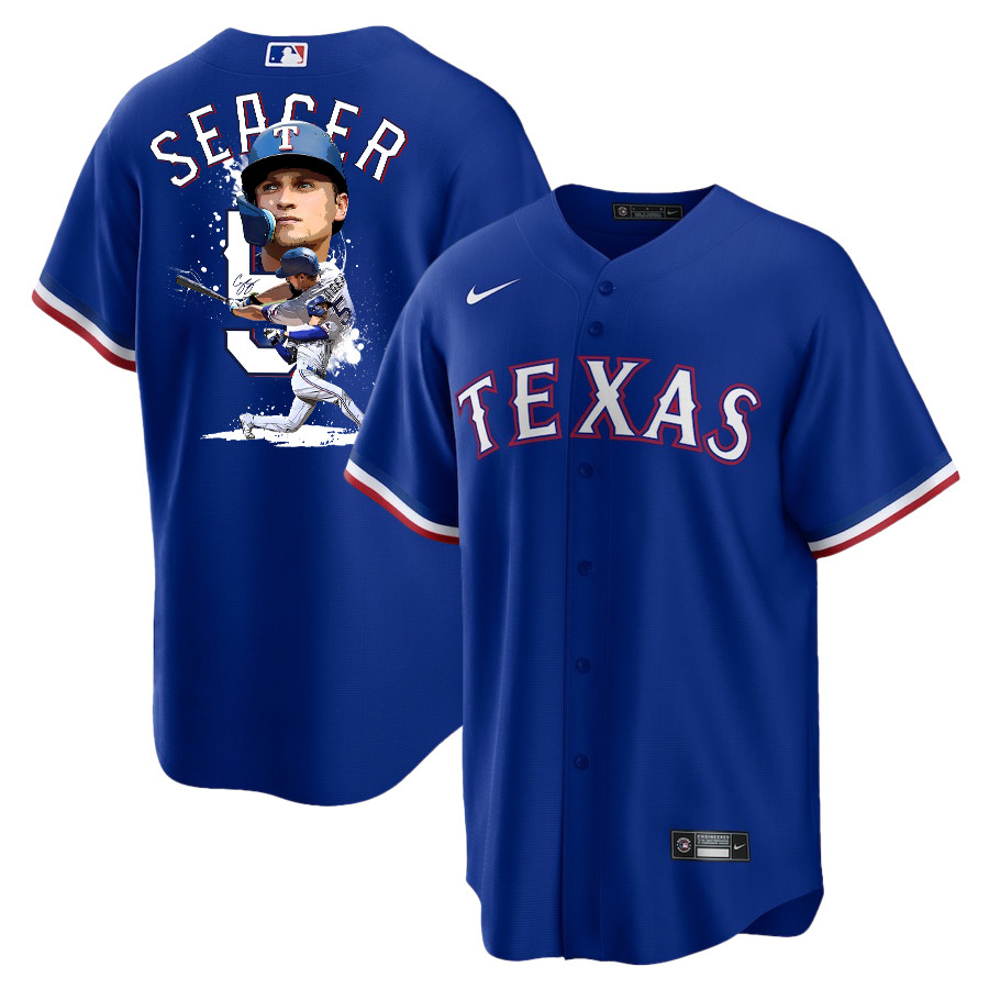 Corey Seager 5 Texas Rangers Signed Posture 2023 Alternate Player Men Jersey - Royal