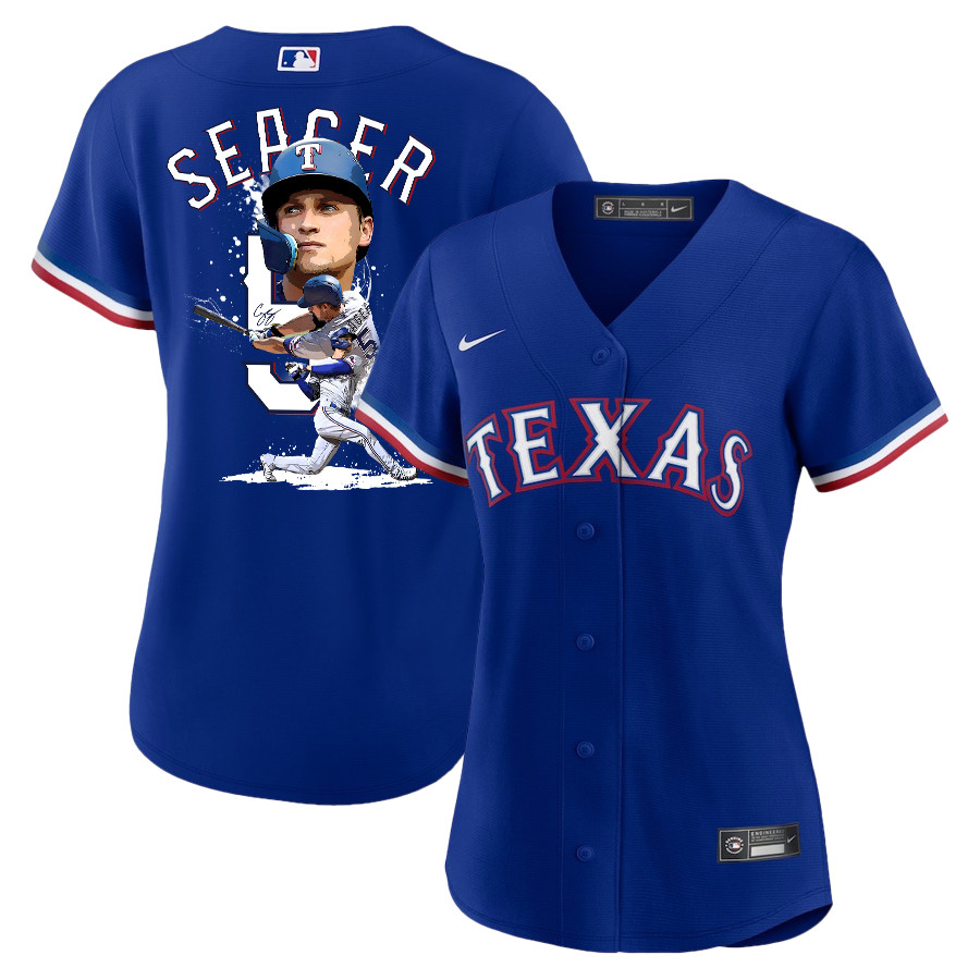 Corey Seager 5 Texas Rangers Signed Posture 2023 Alternate Player Women Jersey - Royal