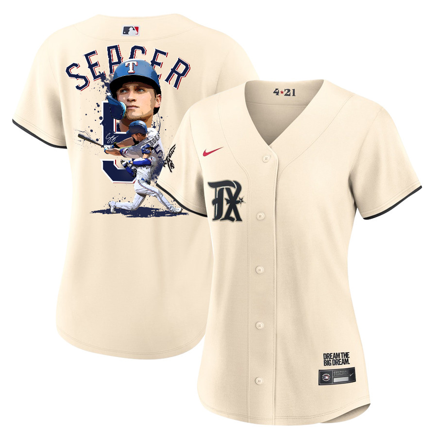 Corey Seager 5 Texas Rangers Signed Posture 2023 City Connect Player Women Jersey - Cream