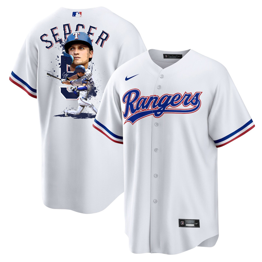Corey Seager 5 Texas Rangers Signed Posture 2023 Home Player Men Jersey - White