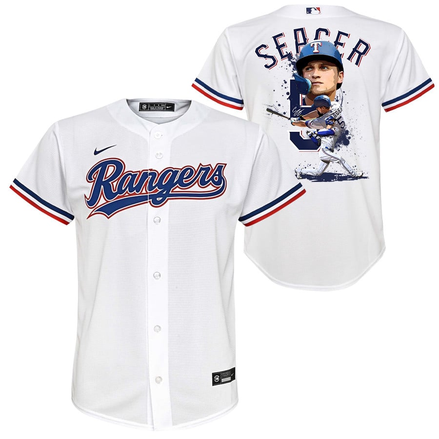 Corey Seager 5 Texas Rangers Signed Posture 2023 Home Player Youth Jersey - White