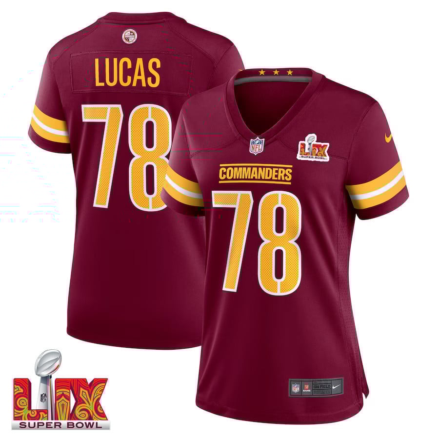 Cornelius Lucas #78 Washington Commanders Super Bowl Lix Women's Jersey - Burgundy Js6410