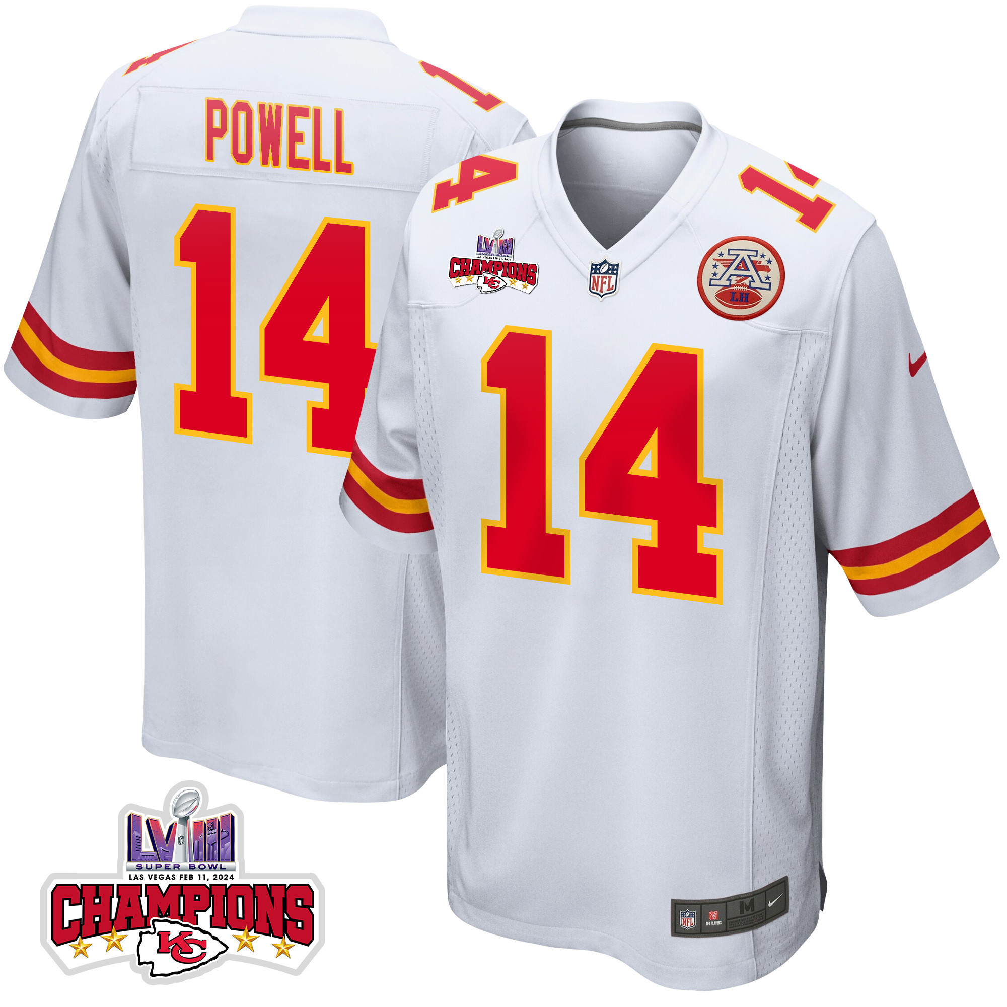 Cornell Powell 14 Kansas City Chiefs Super Bowl Lviii Champions 4 Stars Patch Game Men Jersey - White Js7080