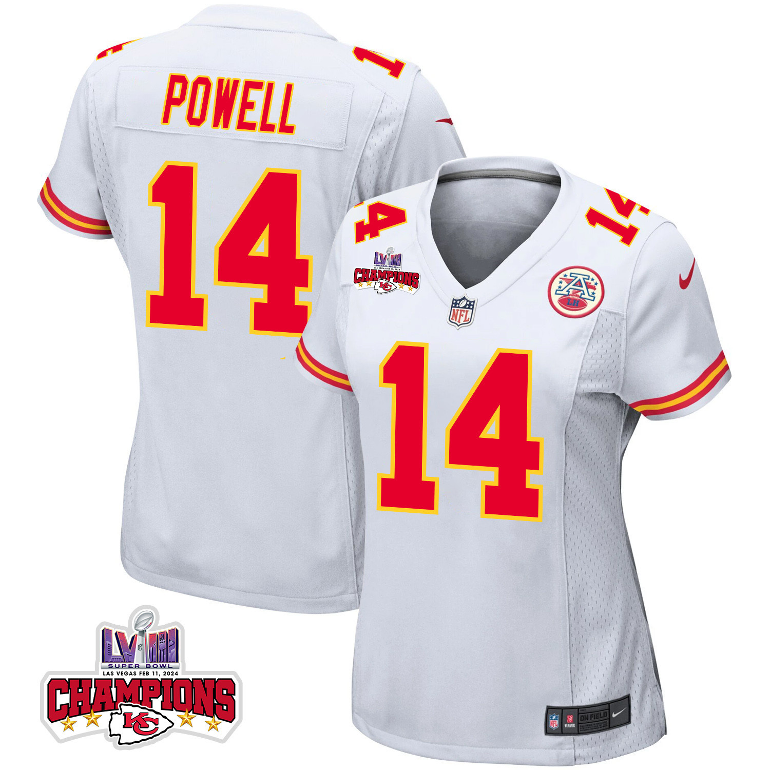 Cornell Powell 14 Kansas City Chiefs Super Bowl Lviii Champions 4 Stars Patch Game Women Jersey - White Js7588