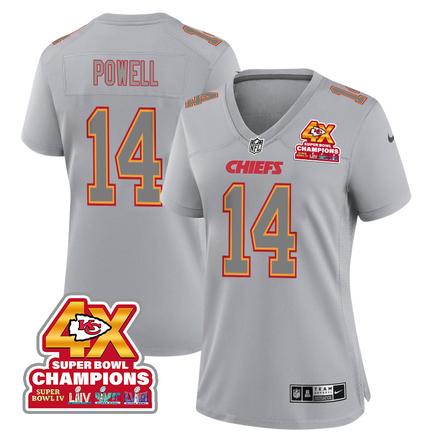Cornell Powell 14 Kansas City Chiefs Super Bowl Lviii Champions 4x Atmosphere Fashion Game Women Jersey - Gray Js5283