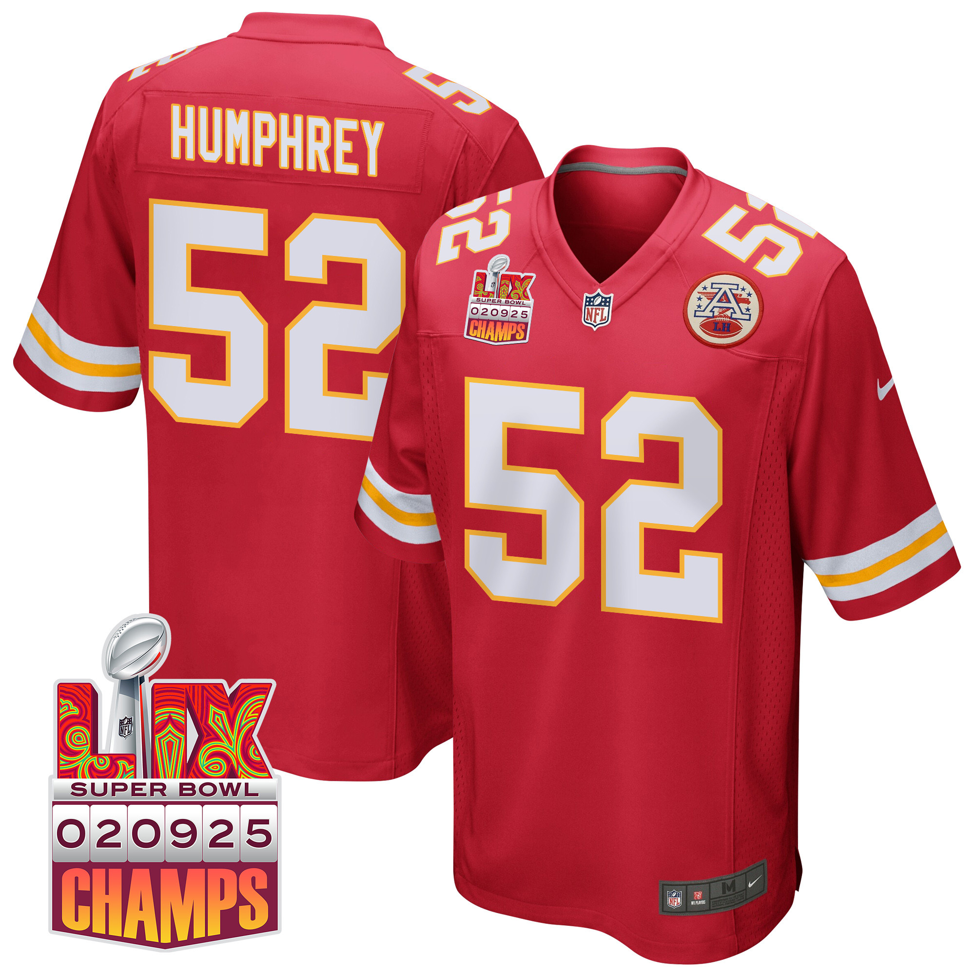 Creed Humphrey 52 Kansas City Chiefs Super Bowl Lix Champions Patch Game Men Jersey - Red Js5615