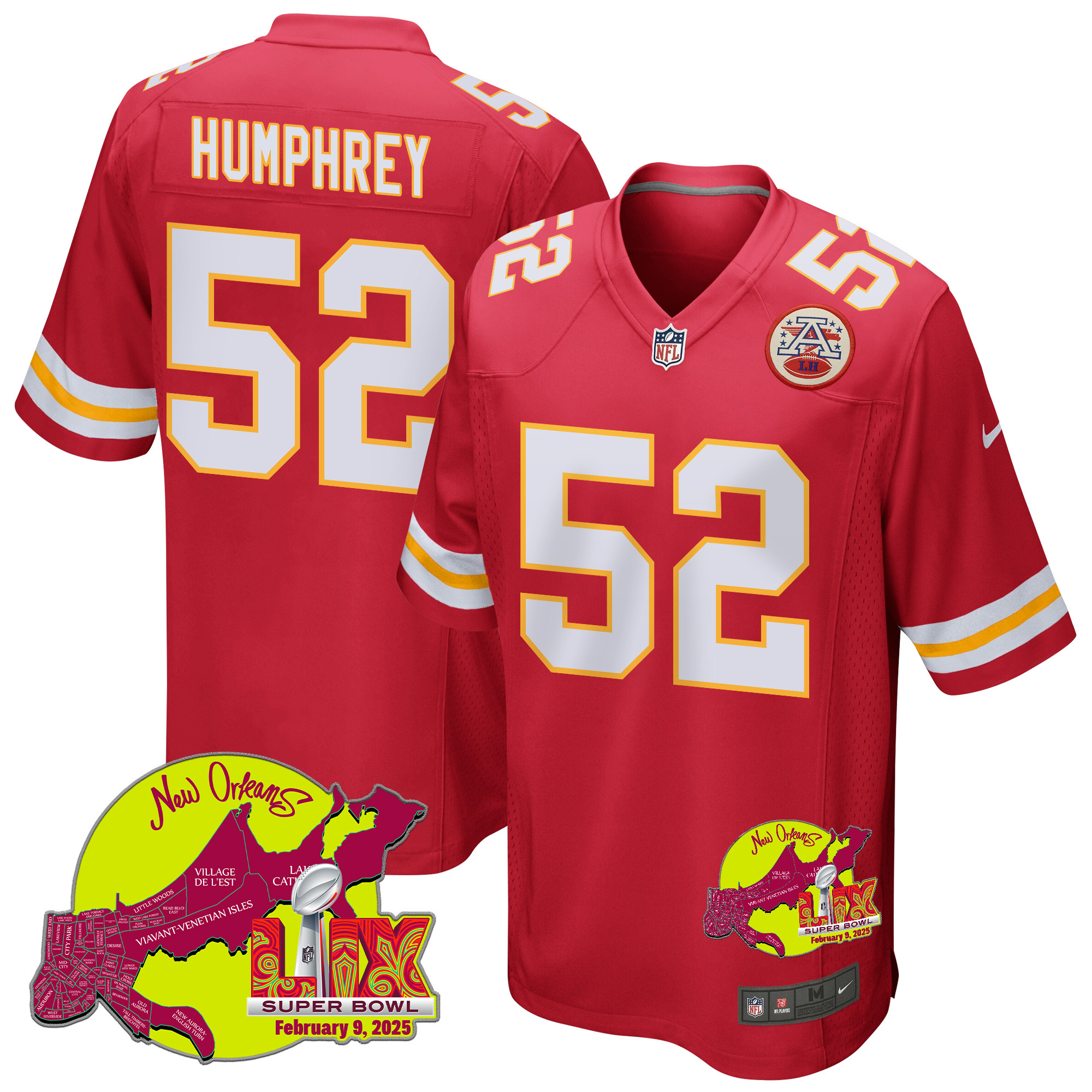 Creed Humphrey 52 Kansas City Chiefs Super Bowl Lix New Orleans Patch Game Men Jersey - Red Js8170