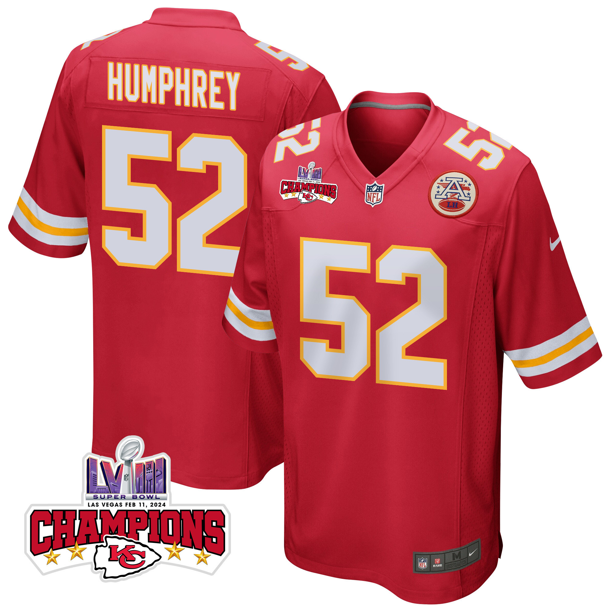 Creed Humphrey 52 Kansas City Chiefs Super Bowl Lviii Champions 4 Stars Patch Game Men Jersey - Red Js2902