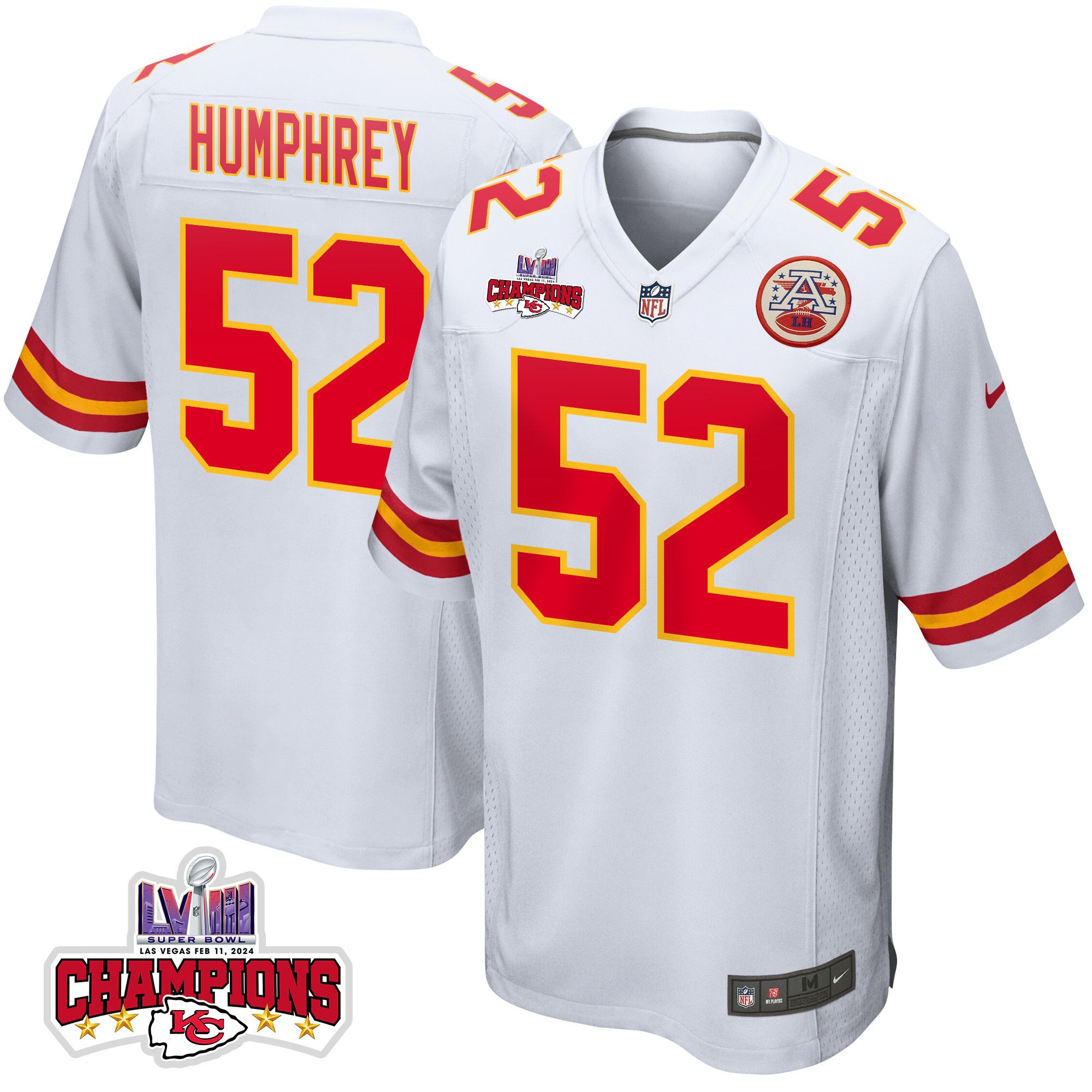 Creed Humphrey 52 Kansas City Chiefs Super Bowl Lviii Champions 4 Stars Patch Game Men Jersey - White Js5512