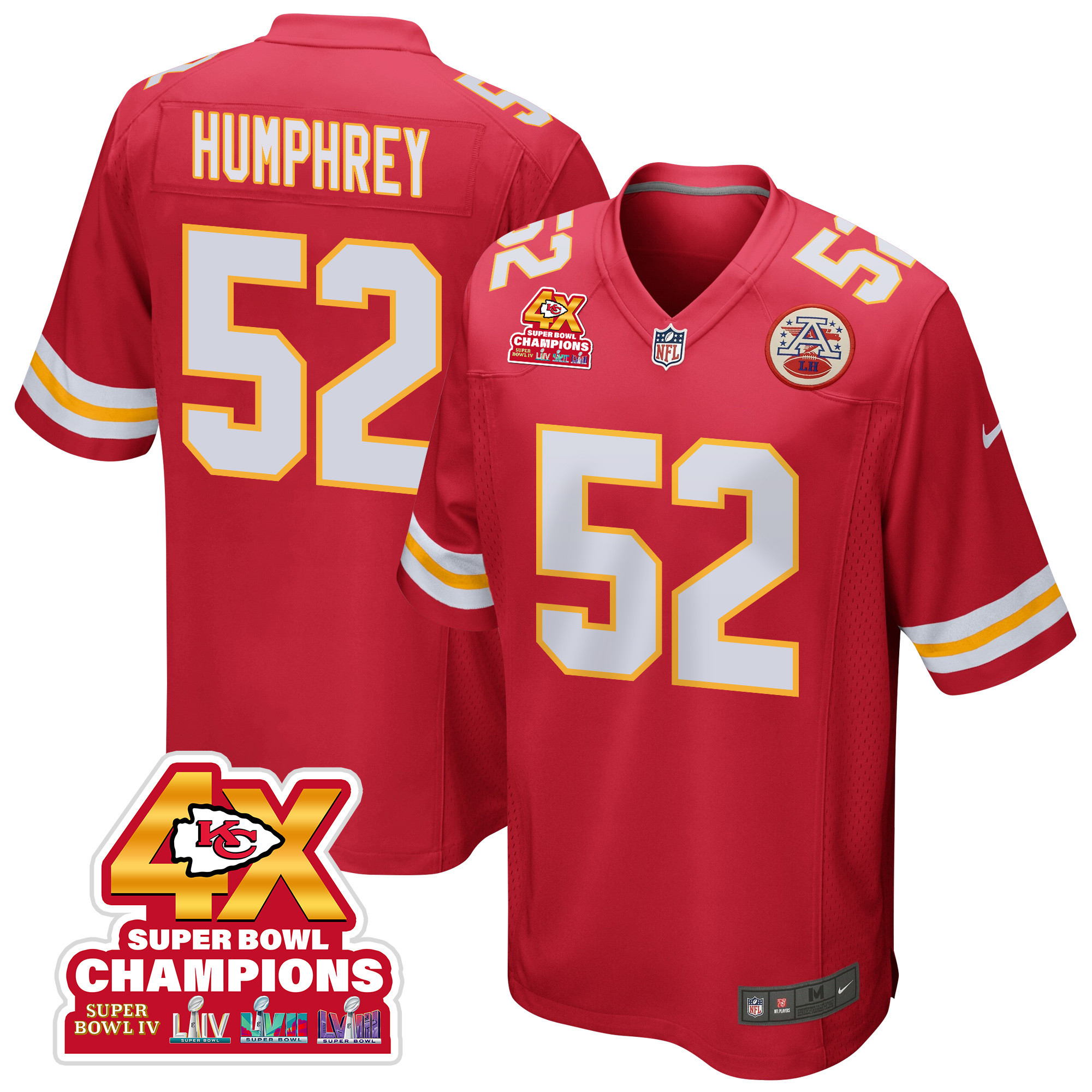 Creed Humphrey 52 Kansas City Chiefs Super Bowl Lviii Champions 4x Game Men Jersey - Red Js9954