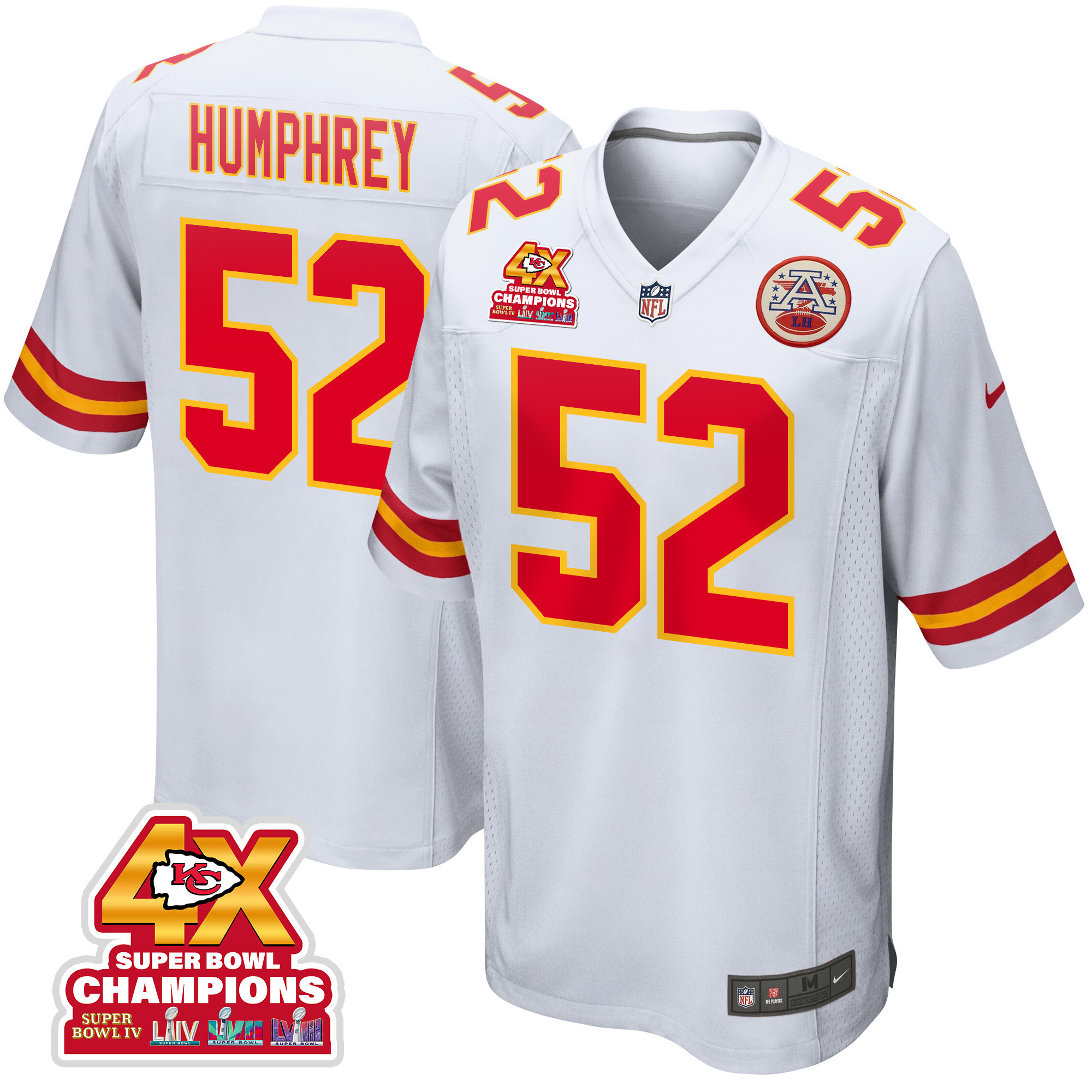 Creed Humphrey 52 Kansas City Chiefs Super Bowl Lviii Champions 4x Game Men Jersey - White Js4323