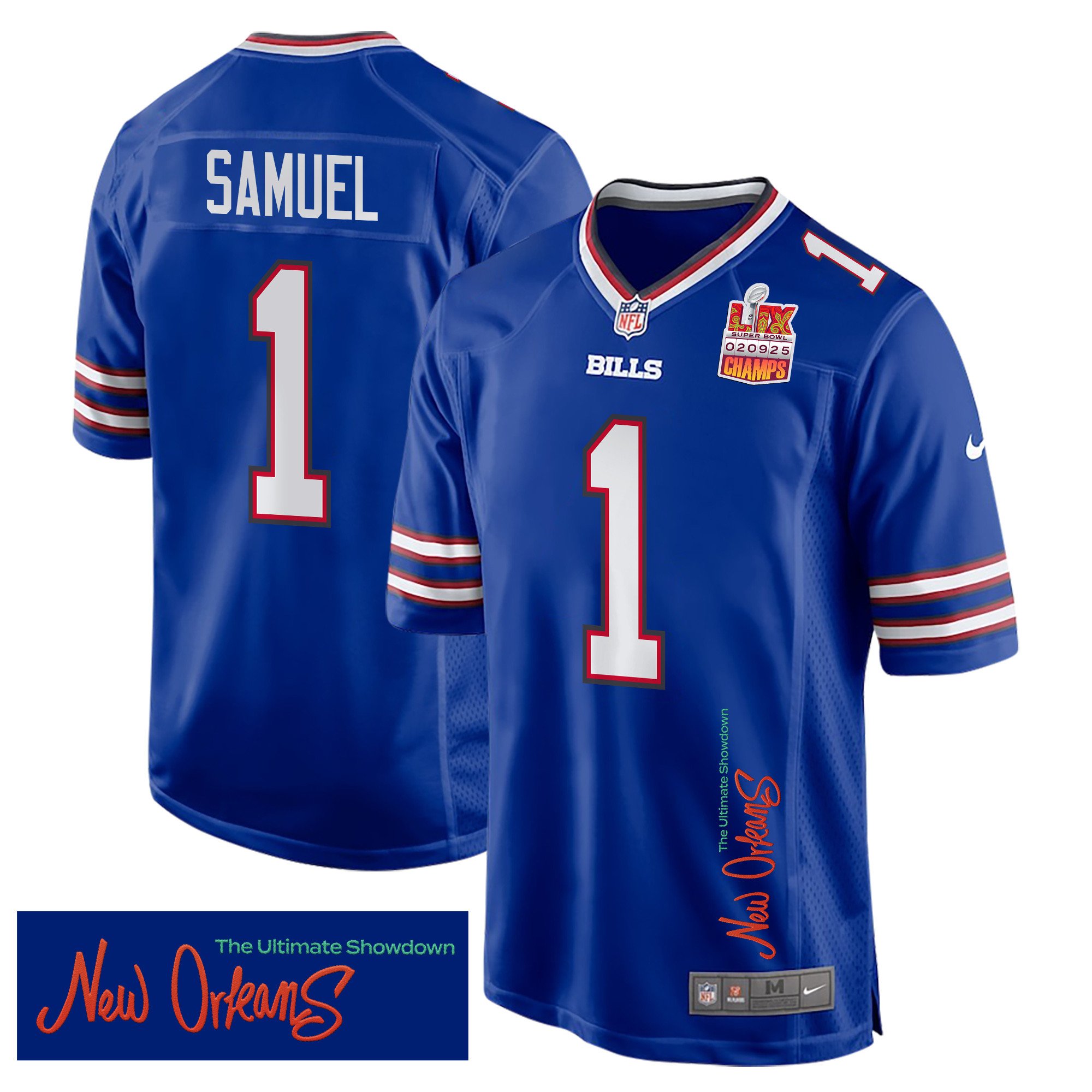 Curtis Samuel 1 Buffalo Bills Super Bowl Lix Champions Patch 'new Orleans - The Ultimate Showdown' Embroidered Game Men Jersey - Royal Js3443