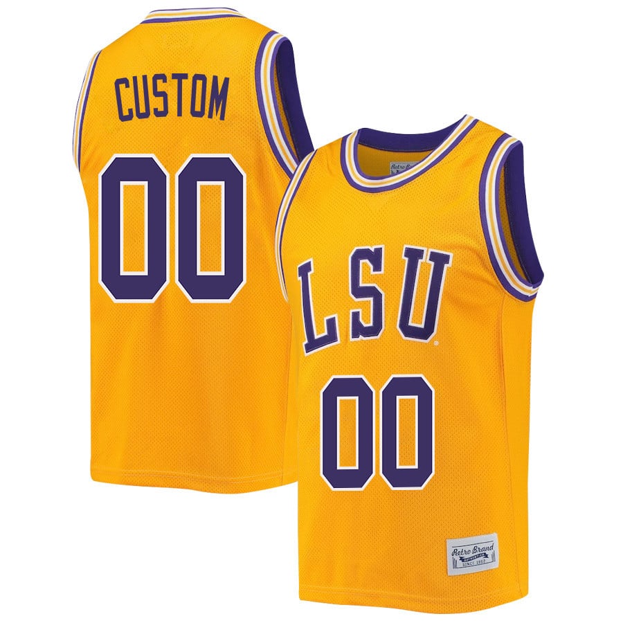 Custom 00 Lsu Tigers 2023 Basketball Jersey Retro- Gold