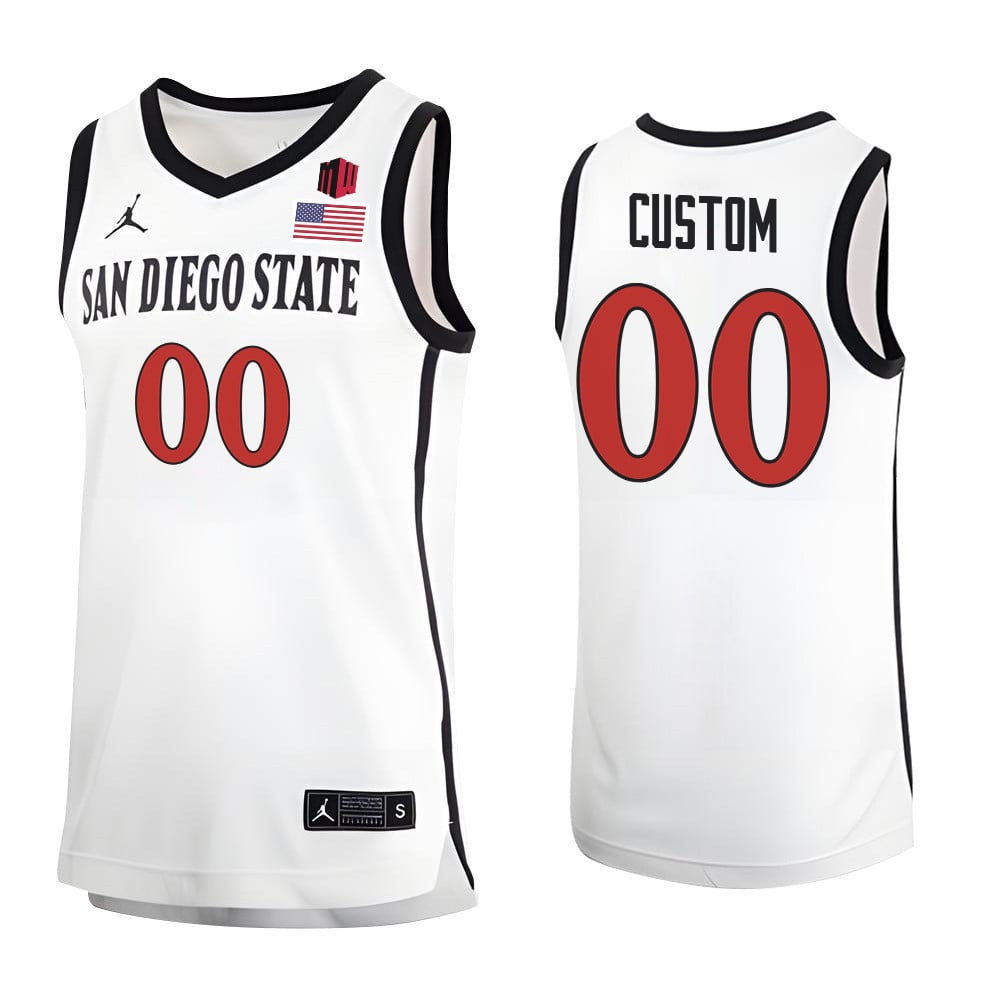 Custom 00 San Diego State Aztecs 2023 Basketball Jersey Mw Logo- Men White