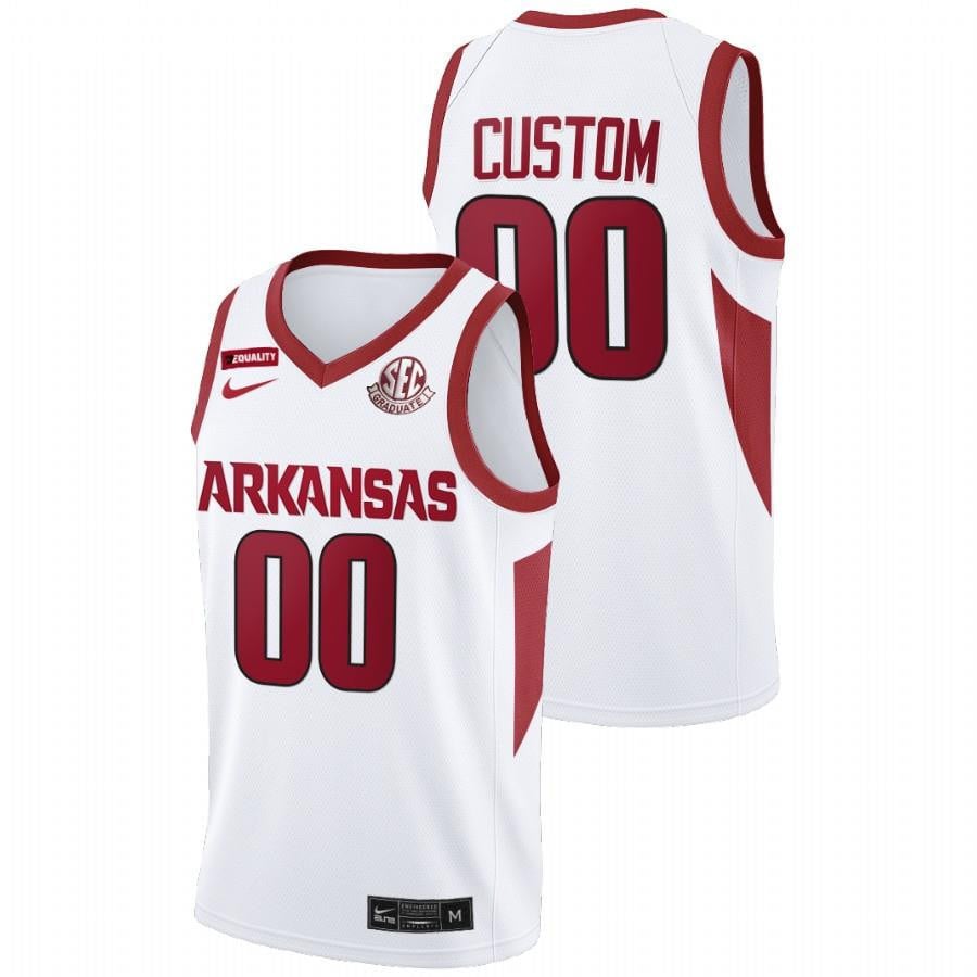 Custom 00 White Arkansas Razorbacks 2022 College Basketball Sec Graduate Patch Jersey