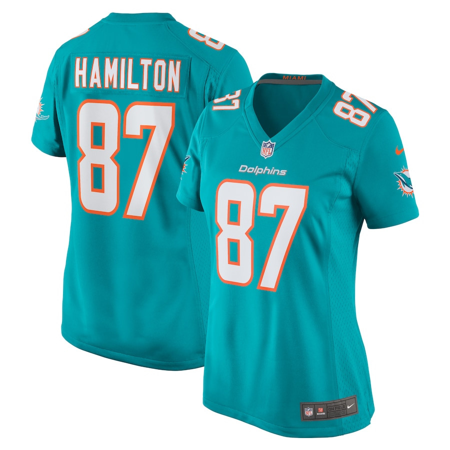 Daesean Hamilton 87 Miami Dolphins Women Home Game Jersey - Aqua Js5295
