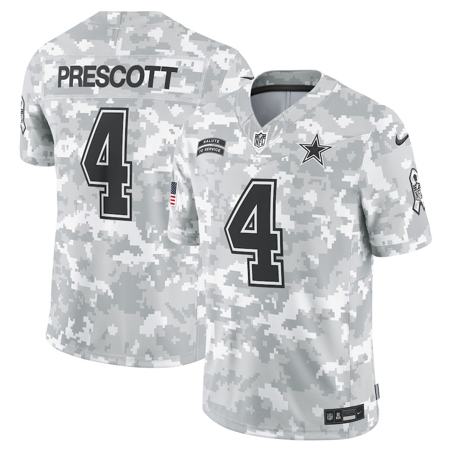 Dak Prescott 4 Dallas Cowboys 2024 Salute To Service Limited Men Jersey - Arctic Camo Js1753