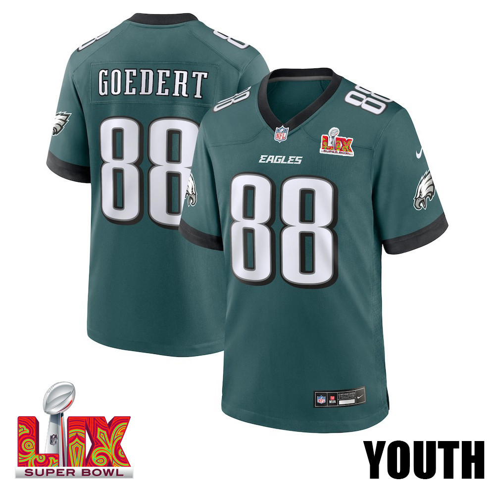 Dallas Goedert #88 Philadelphia Eagles Super Bowl Lix Youth Jersey - Midnight Green Js5118