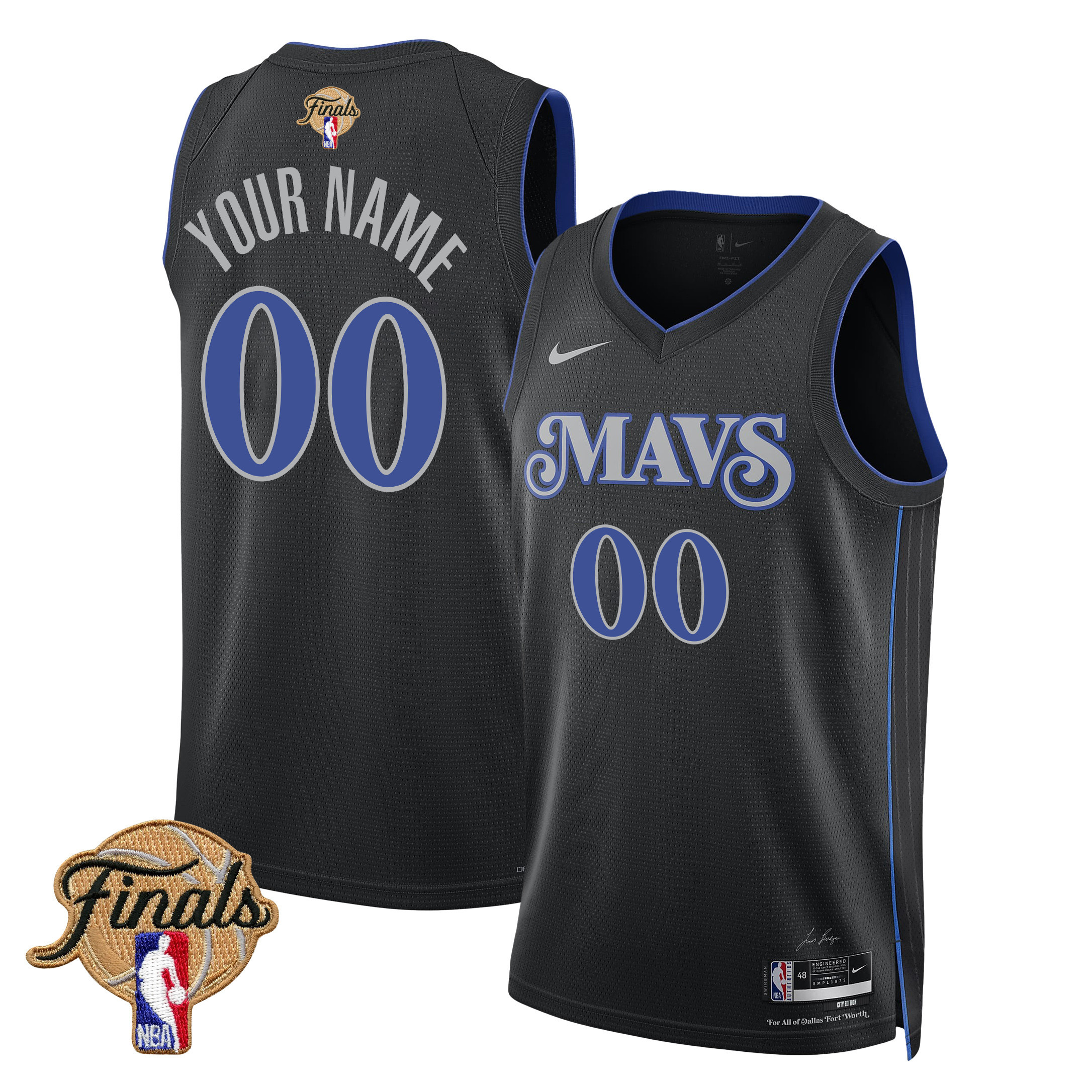 Dallas Mavericks 2024 Finals Patch Swingman Jersey Customized - City Edition - Black