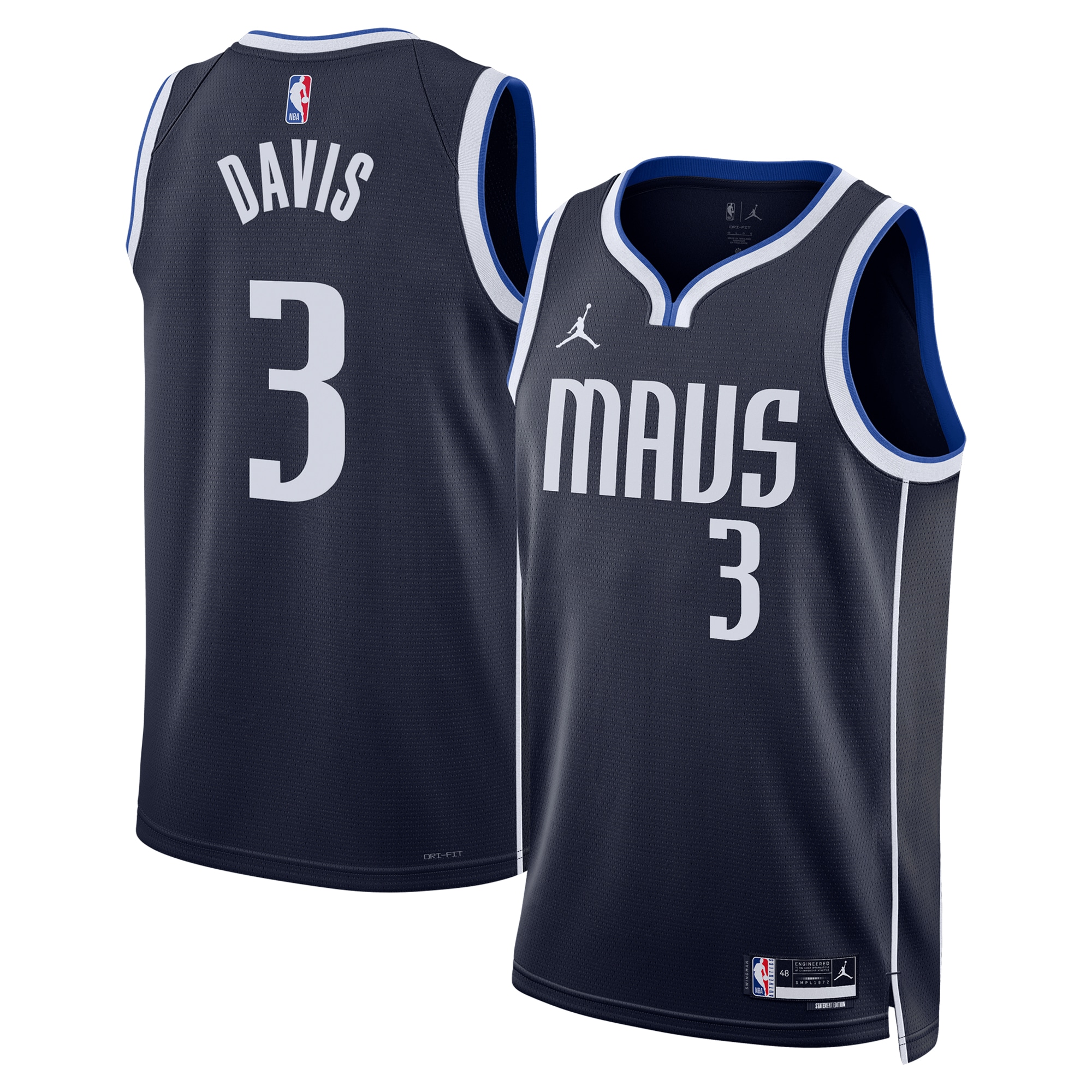 Dallas Mavericks Jordan Brand Statement Edition Swingman Jersey - Navy - Anthony Davis - Unisex