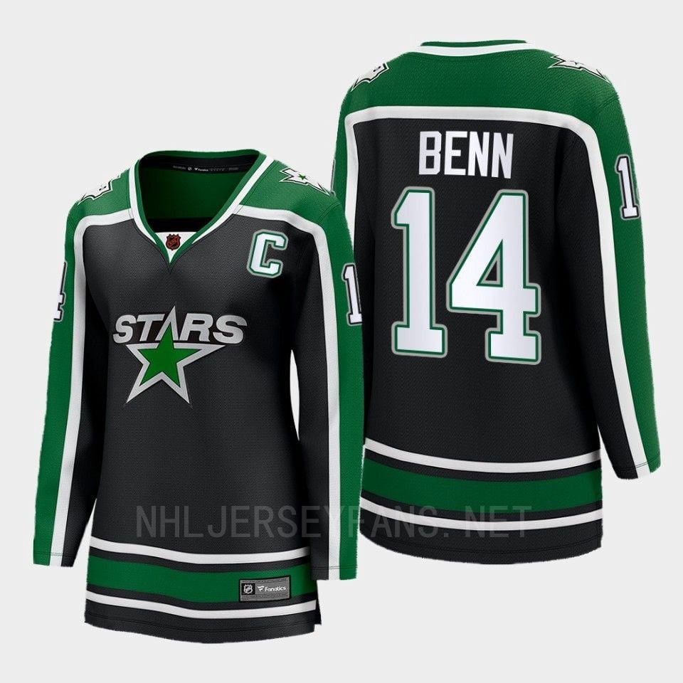 Dallas Stars 14 Jamie Benn Reverse Retro Black Equipment, Women
