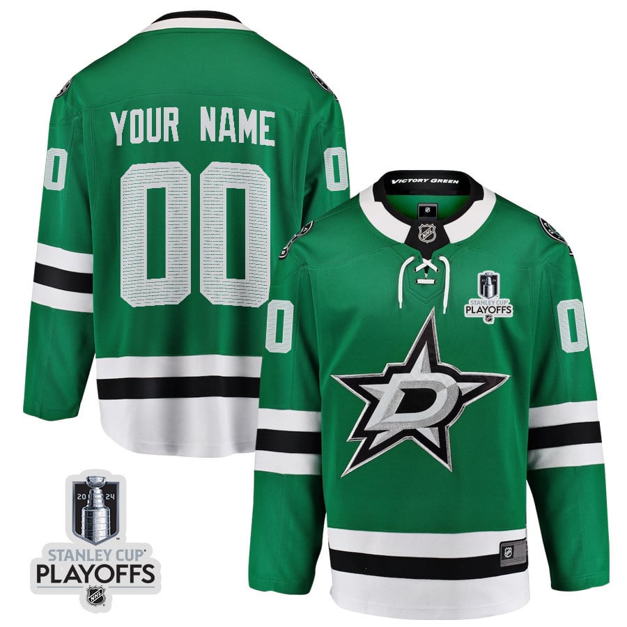 Dallas Stars 2024 Nhl Playoffs Patch Home Jersey Customized - Men, Green