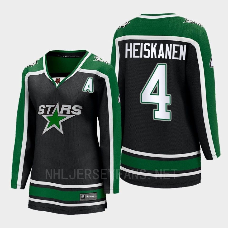 Dallas Stars 4 Miro Heiskanen Reverse Retro Black Equipment, Women