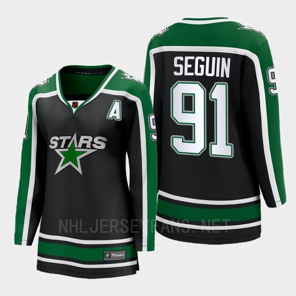 Dallas Stars 91 Tyler Seguin Reverse Retro Black Equipment, Women