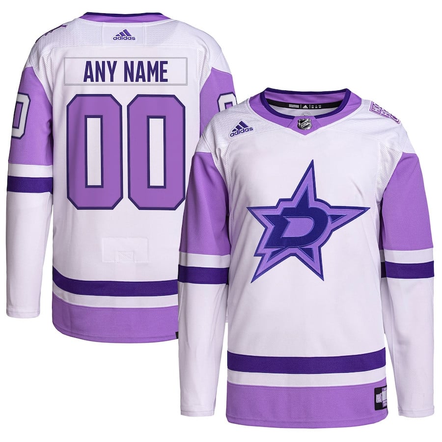 Dallas Stars Hockey Fights Cancer Primegreen Custom Men Jersey - White/purple