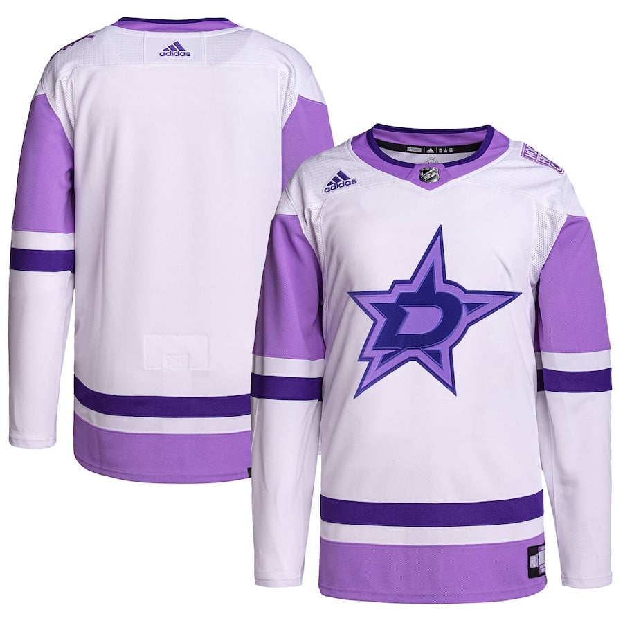 Dallas Stars Hockey Fights Cancer Primegreen Men Jersey - White/purple