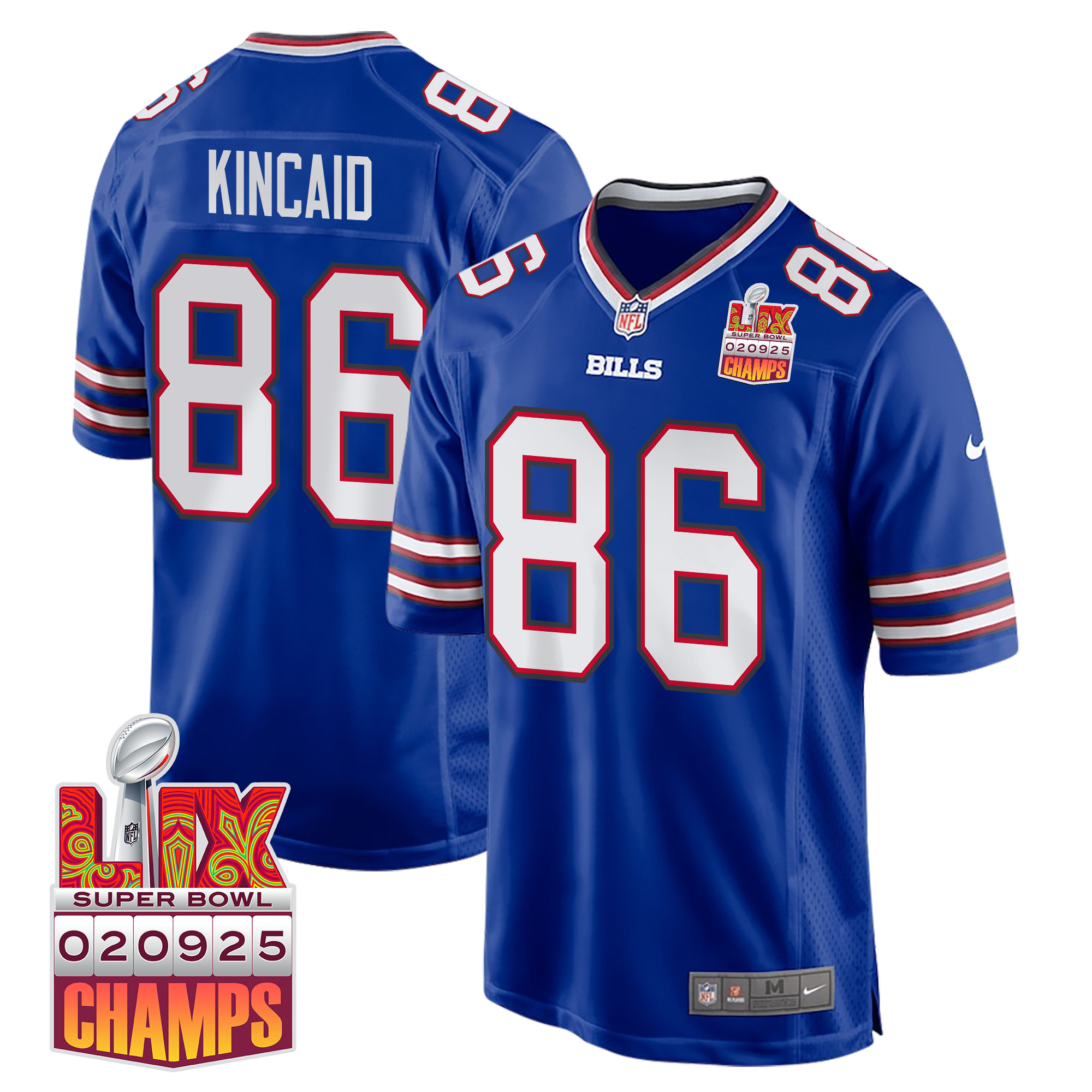 Dalton Kincaid 86 Buffalo Bills Super Bowl Lix Champions Patch Game Men Jersey - Royal Js3841