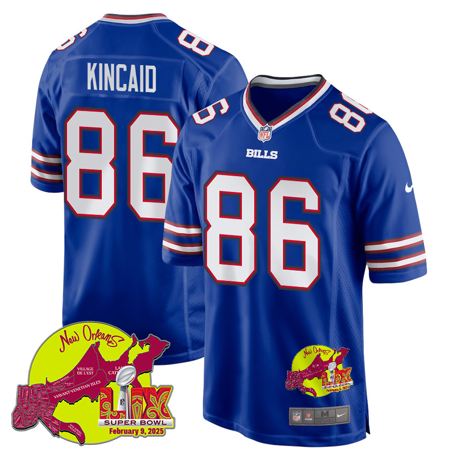 Dalton Kincaid 86 Buffalo Bills Super Bowl Lix New Orleans Patch Game Men Jersey - Royal Js5384