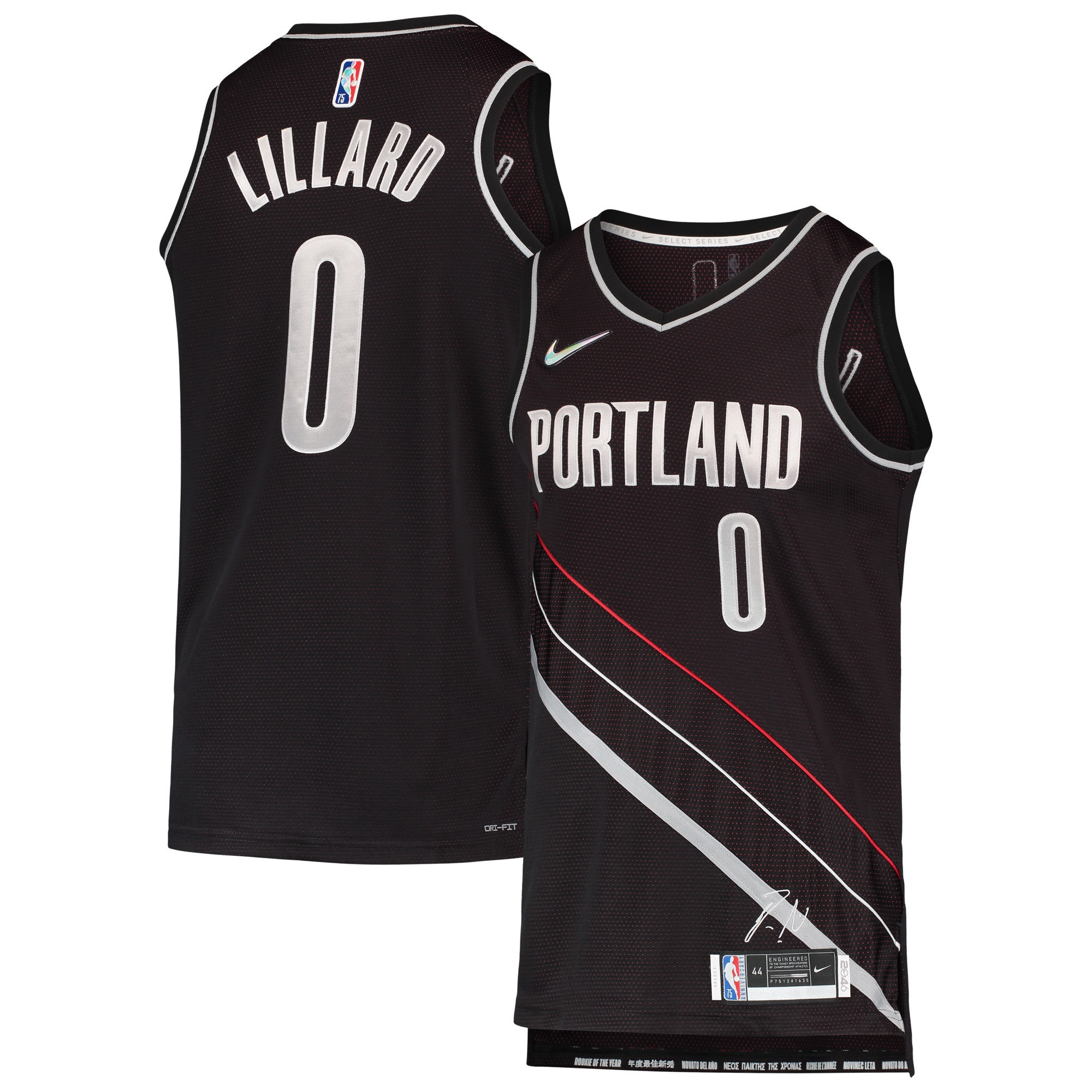 Damian Lillard 0 Portland Trail Blazers Select Series Rookie Of The Year Swingman Team Jersey - Printing