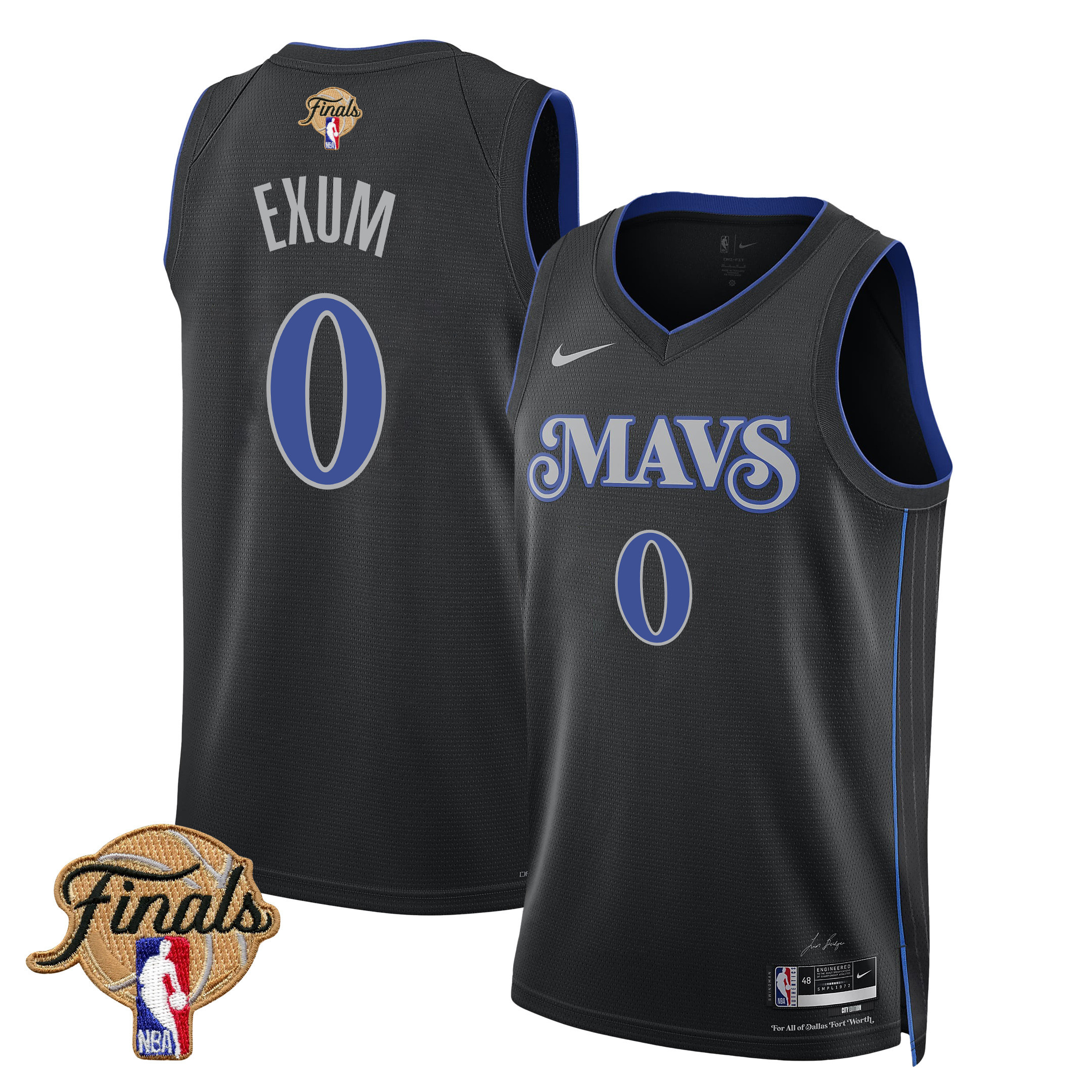 Dante Exum 0 Dallas Mavericks 2024 Finals Patch Swingman Jersey - City Edition - Black