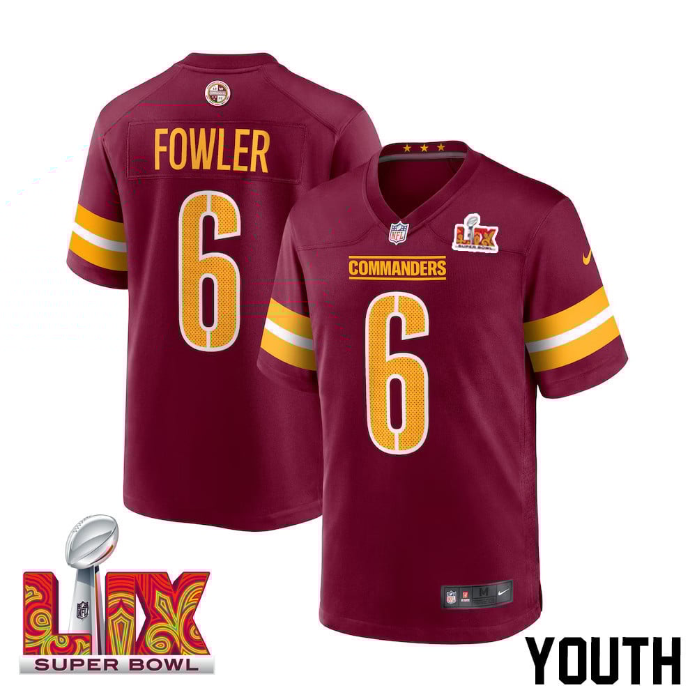 Dante Fowler Jr. #6 Washington Commanders Super Bowl Lix Youth Jersey - Burgundy Js5519