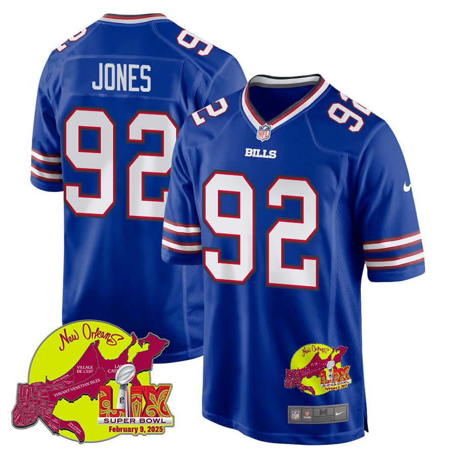 Daquan Jones 92 Buffalo Bills Super Bowl Lix New Orleans Patch Game Men Jersey - Royal Js1791