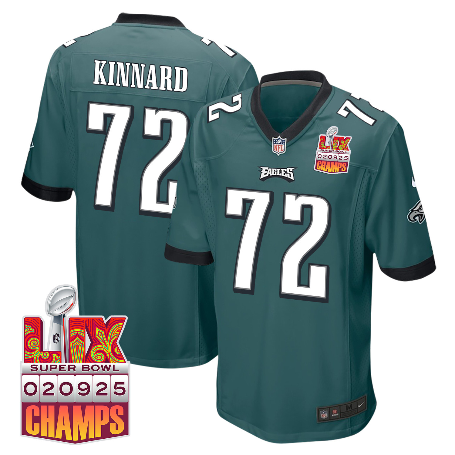 Darian Kinnard 72 Philadelphia Eagles Super Bowl Lix Champions Patch Game Men Jersey - Midnight Green Js1988